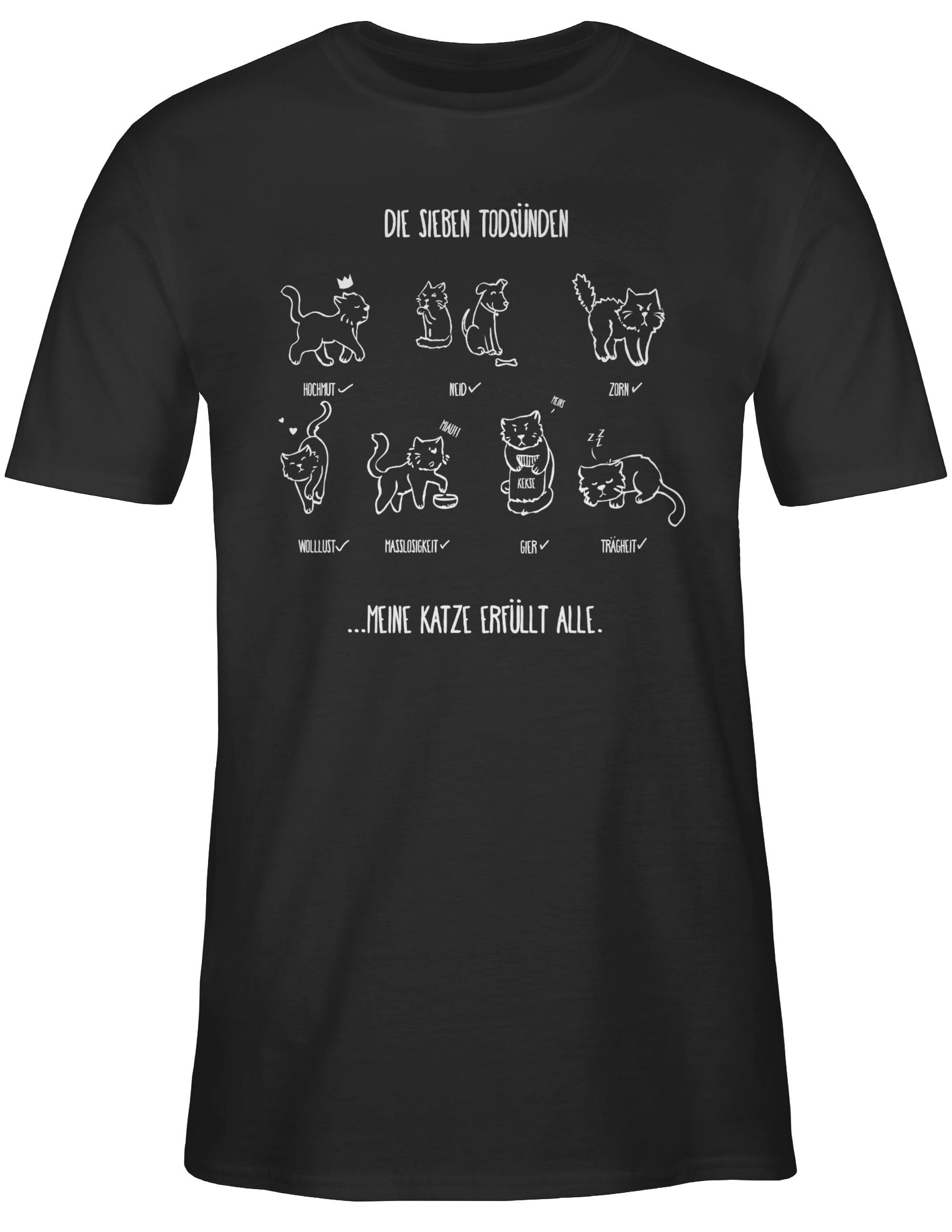 Schwarz Geschenk Katzenmotiv Katzenbesitzer 02 witziges Shirtracer T-Shirt Todsünden -