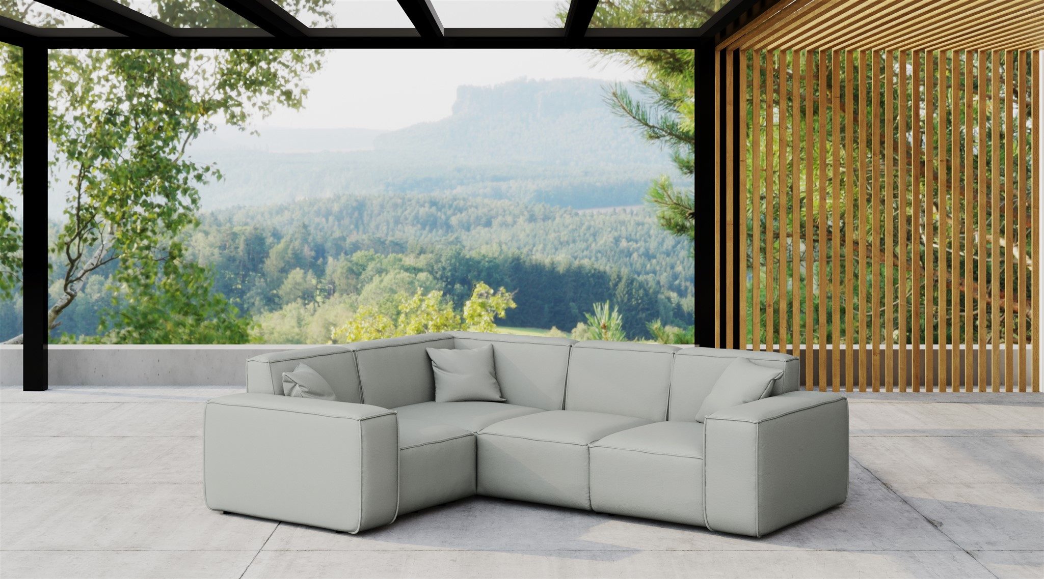 Fun Möbel Loungesofa Gartenmöbel Garten Ecksofa SUMMER, Kurzer Schenkel rechts oder links wählbar, Pflegeleichter und wetterfester Bezug