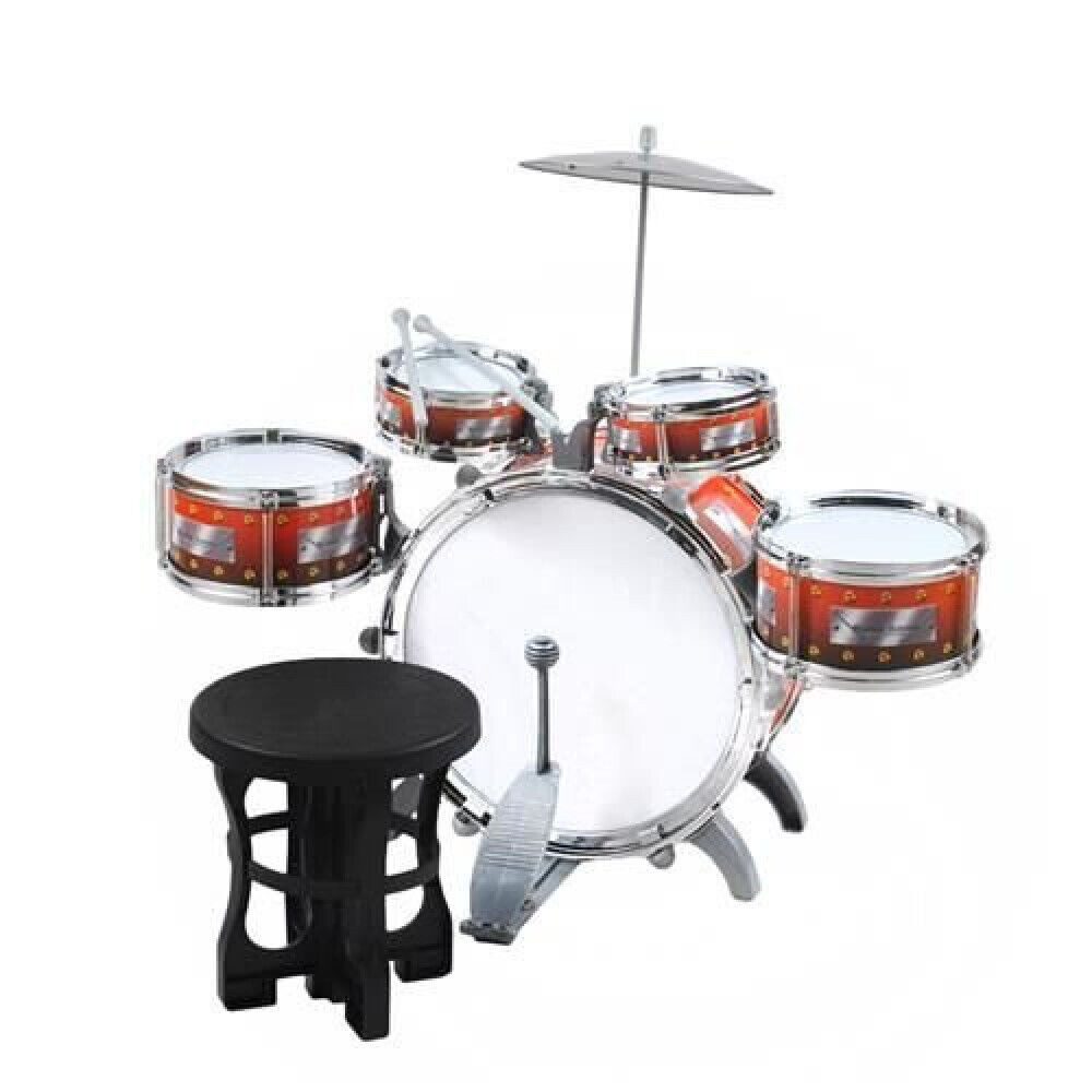Spiel-Schlagzeug Schlagzeug für Kinder XL Bass 4 Trommeln Becken Hocker Drumsticks Drum
