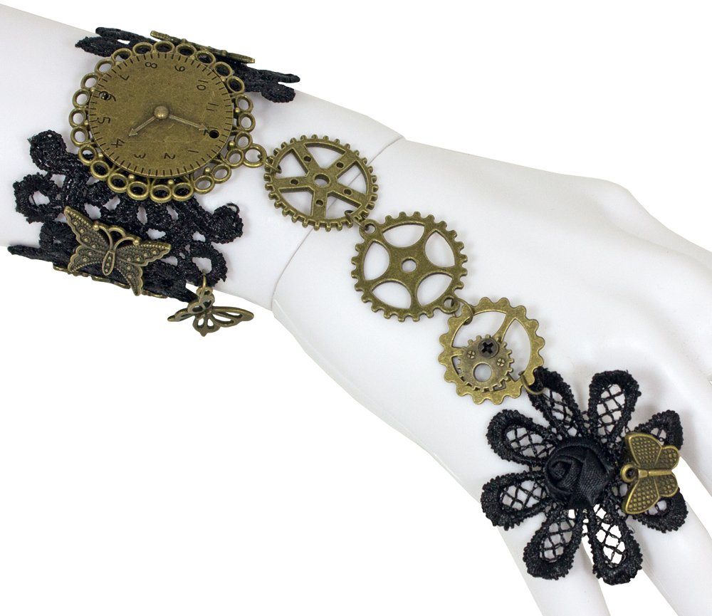 Das Kostümland Kostüm Steampunk Manolette Spitzen Armband - Schwarz Gold günstig online kaufen