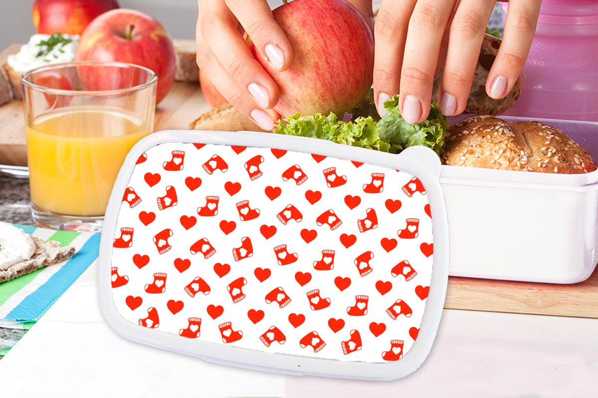 MuchoWow Lunchbox Weihnachten - Brotdose, für Erwachsene, für Kunststoff, Muster weiß Kinder Mädchen Brotbox Valentinstag, und und (2-tlg), - Jungs
