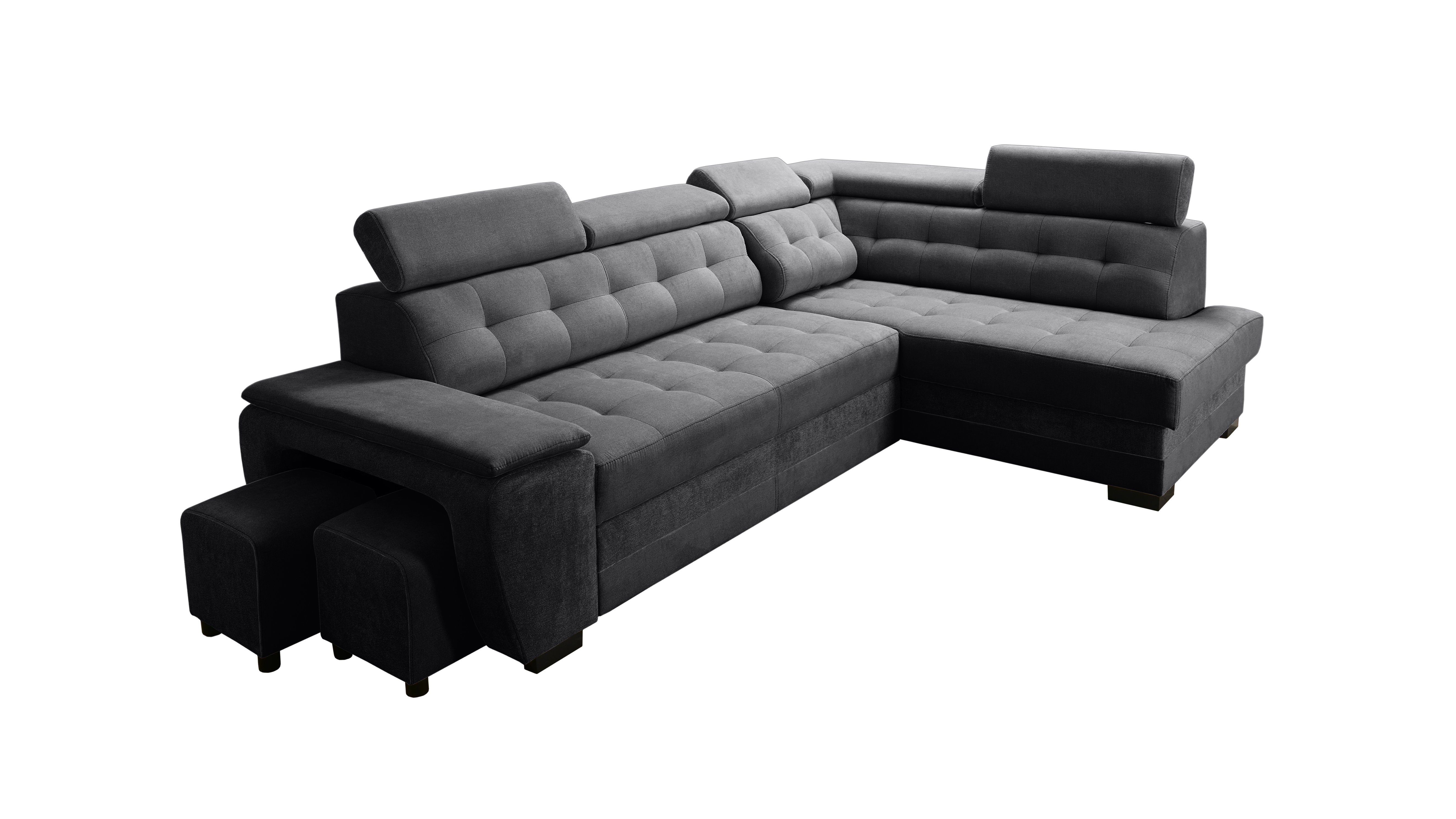 robin Ecksofa Grand Ecksofa mit Schlaffunktion Bettkasten Kopfstützen BLACK | Ecksofas