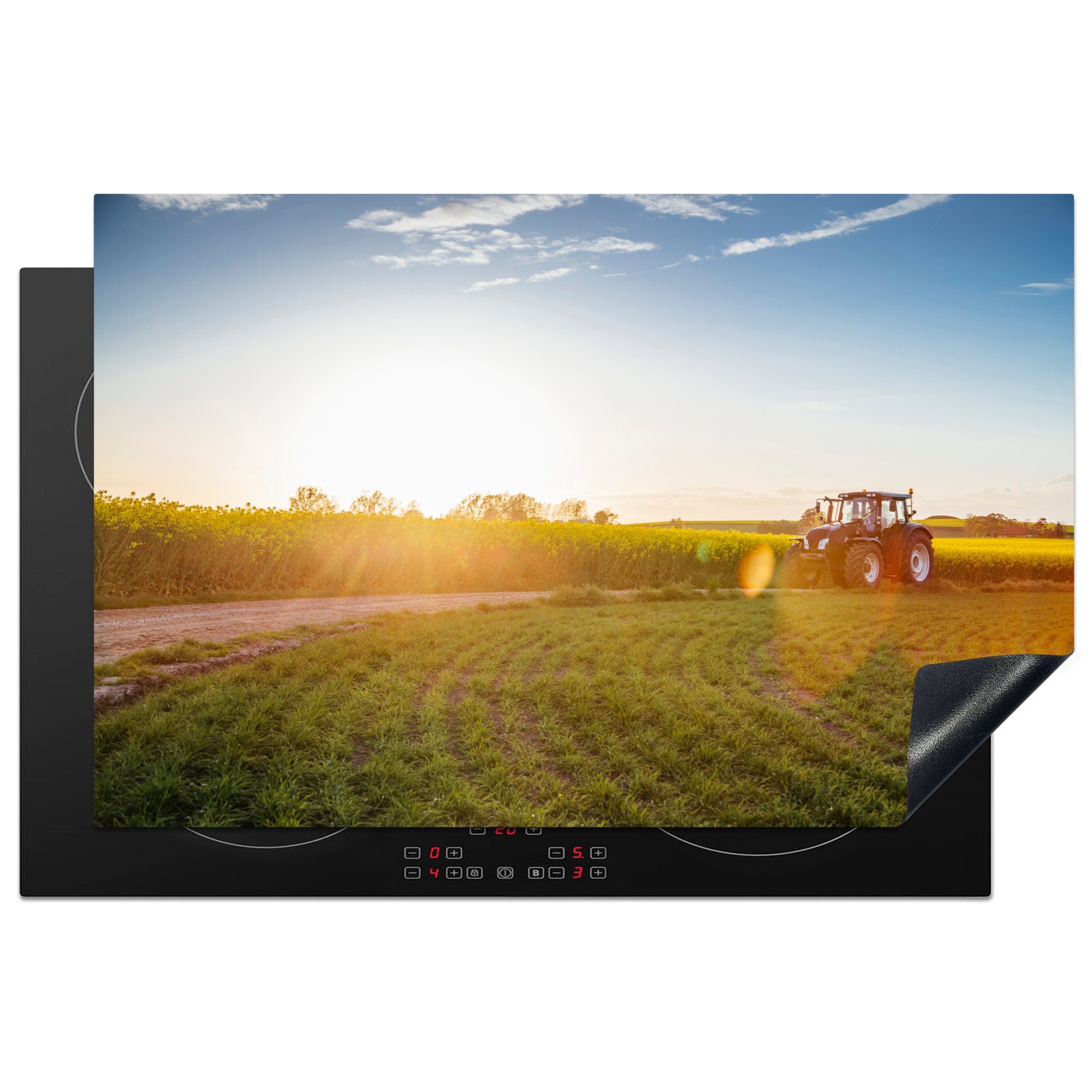 Sonnenuntergang, Ceranfeldabdeckung küche, Gras tlg), cm, die Herdblende-/Abdeckplatte Vinyl, Induktionskochfeld 81x52 Traktor (1 für - MuchoWow Schutz -