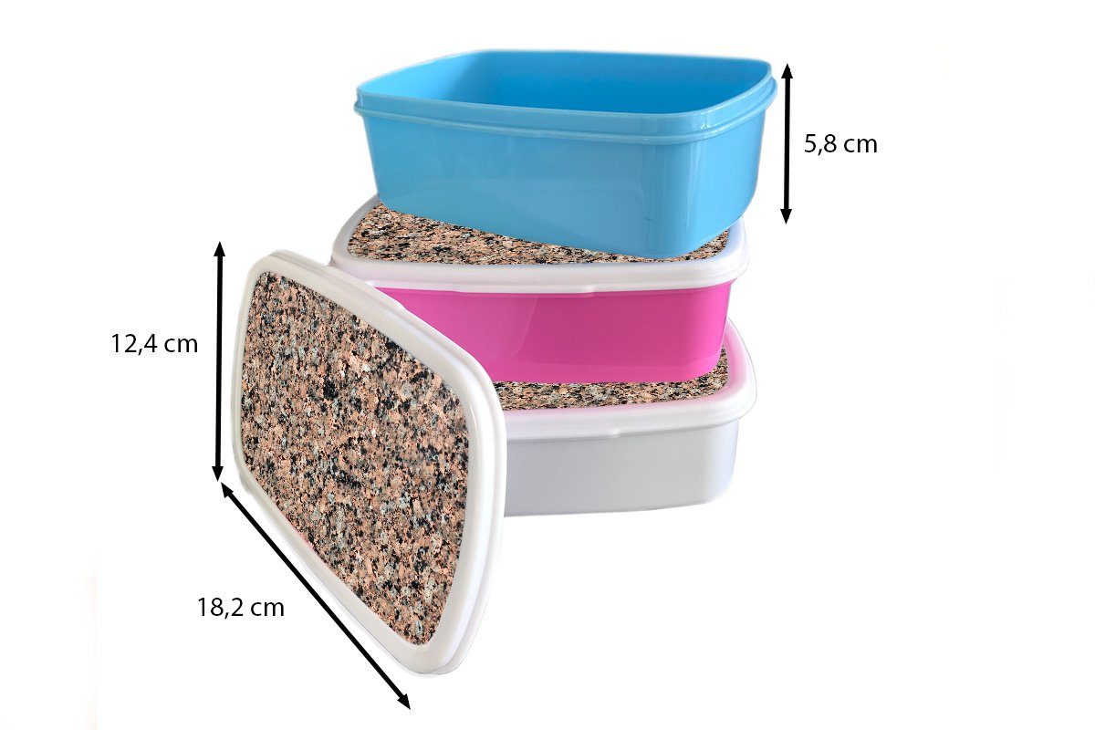 MuchoWow Lunchbox Braun - für Stein Brotbox rosa (2-tlg), Brotdose Erwachsene, Snackbox, - Mädchen, Kinder, Granit, Kunststoff Kunststoff