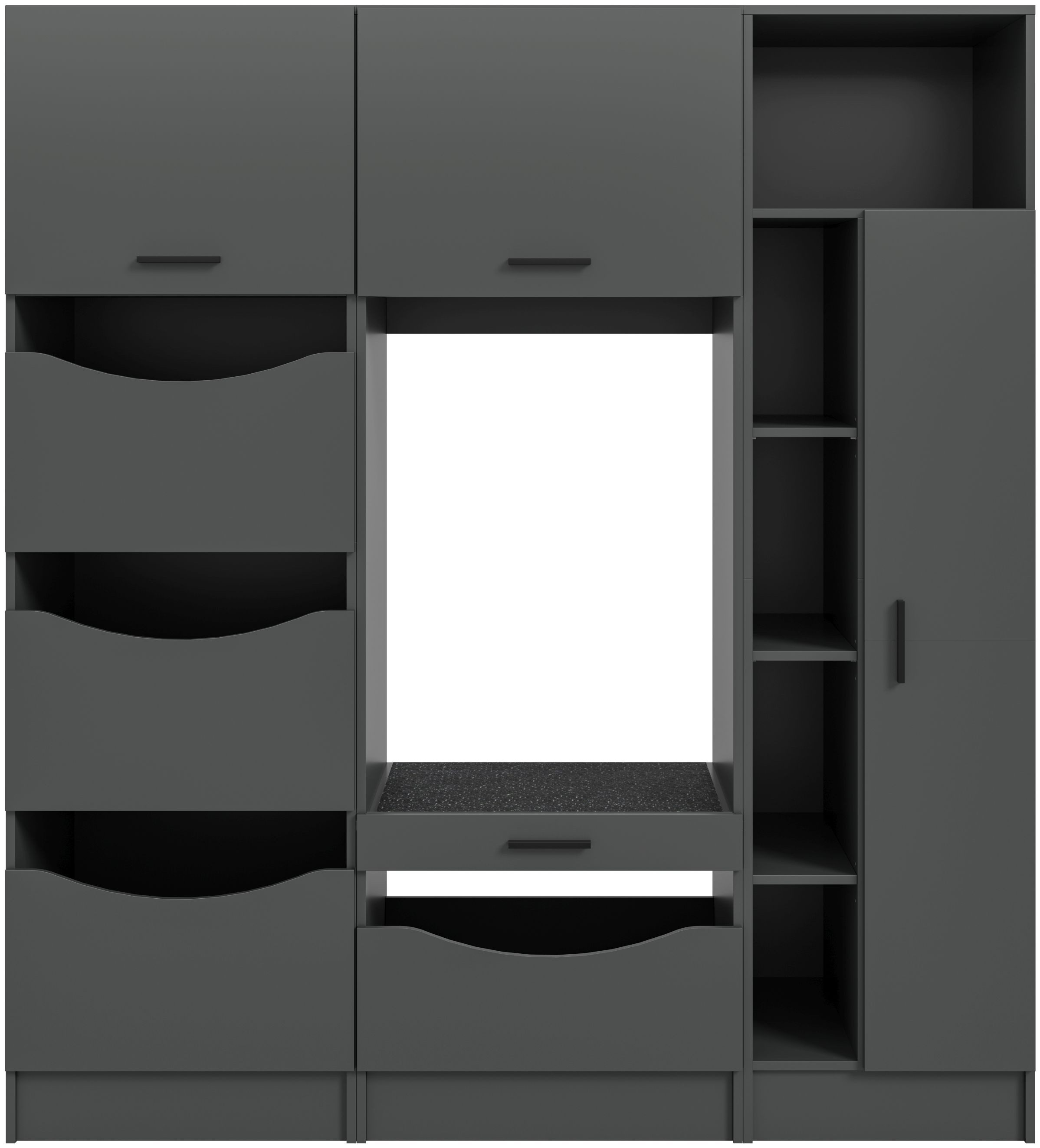 xonox.home Aufsatzschrank (3tlg. Set inkl. Wäscheschrank, Waschmaschinenschrank, Schrank) anthrazit Nachbildung Melamin beschichtet modern 176x195x68 cm