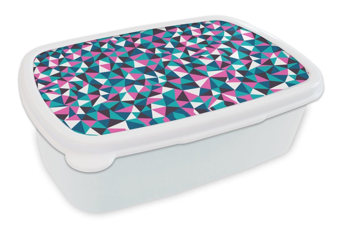 MuchoWow Lunchbox Geometrie - Rosa - Blau - Weiß - Muster, Kunststoff, (2-tlg), Brotbox für Kinder und Erwachsene, Brotdose, für Jungs und Mädchen