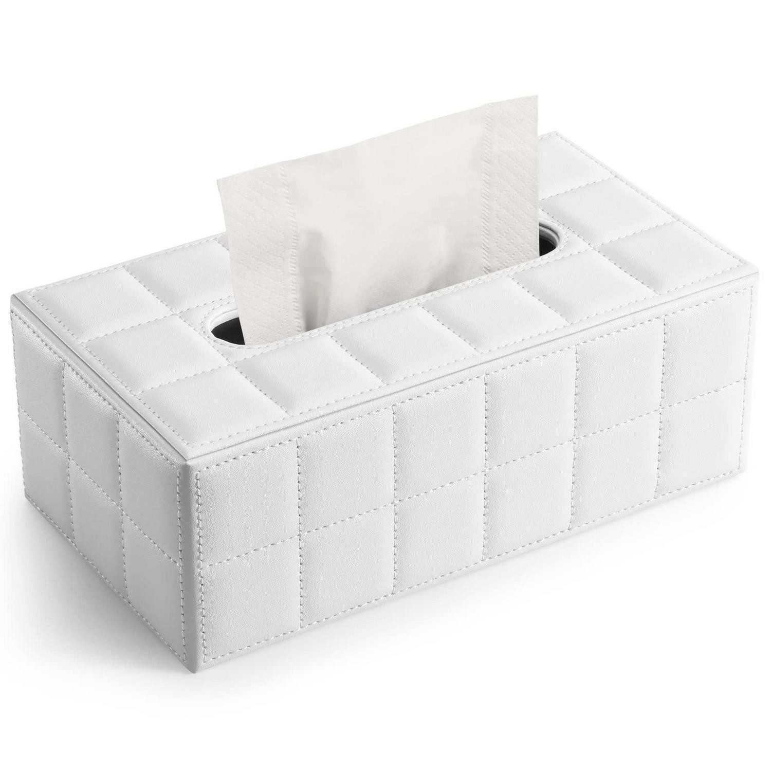 LuxusKollektion Papiertuchbox Kosmetiktücherbox Leder Weiß, Marmorstruktur