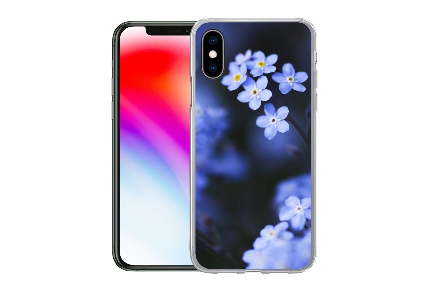 MuchoWow Handyhülle für Apple iPhone X Nahaufnahme eines Vergissmeinnicht, Smartphone-Bumper, Print, Handy Schutzhülle Dünn