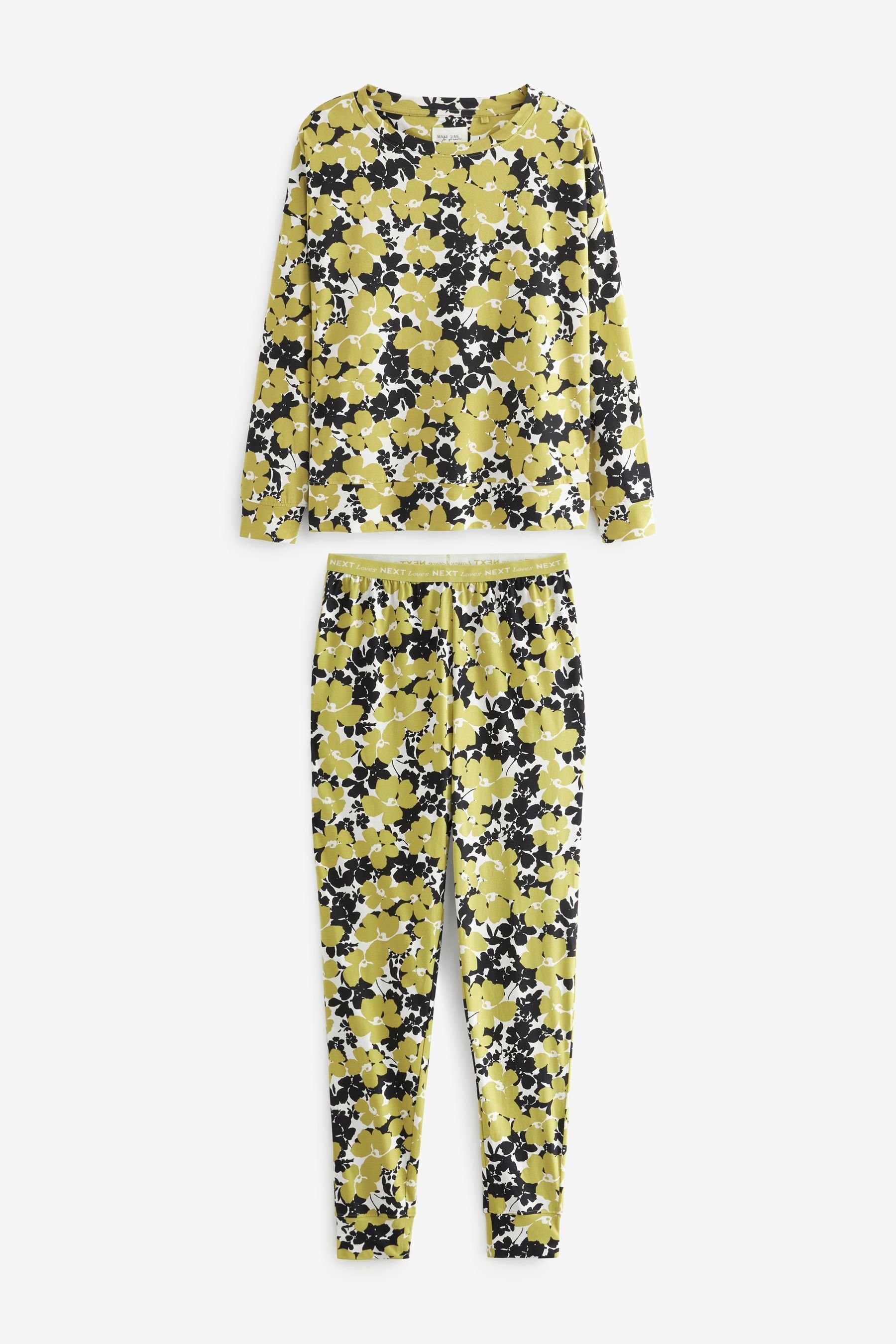 Next Pyjama Langärmeliger Pyjama aus Floral (2 Lime Green Baumwolle tlg)