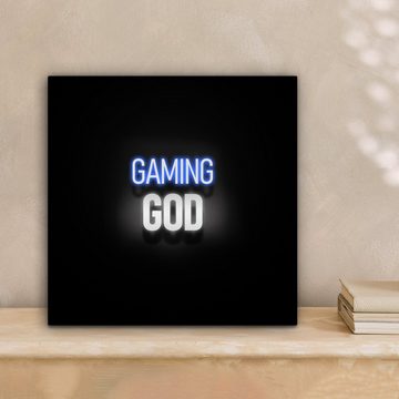 OneMillionCanvasses® Leinwandbild Gaming - Sprichwörter - Gaming-Gott - Schwarz - Neon, (1 St), Leinwand Bilder für Wohnzimmer Schlafzimmer