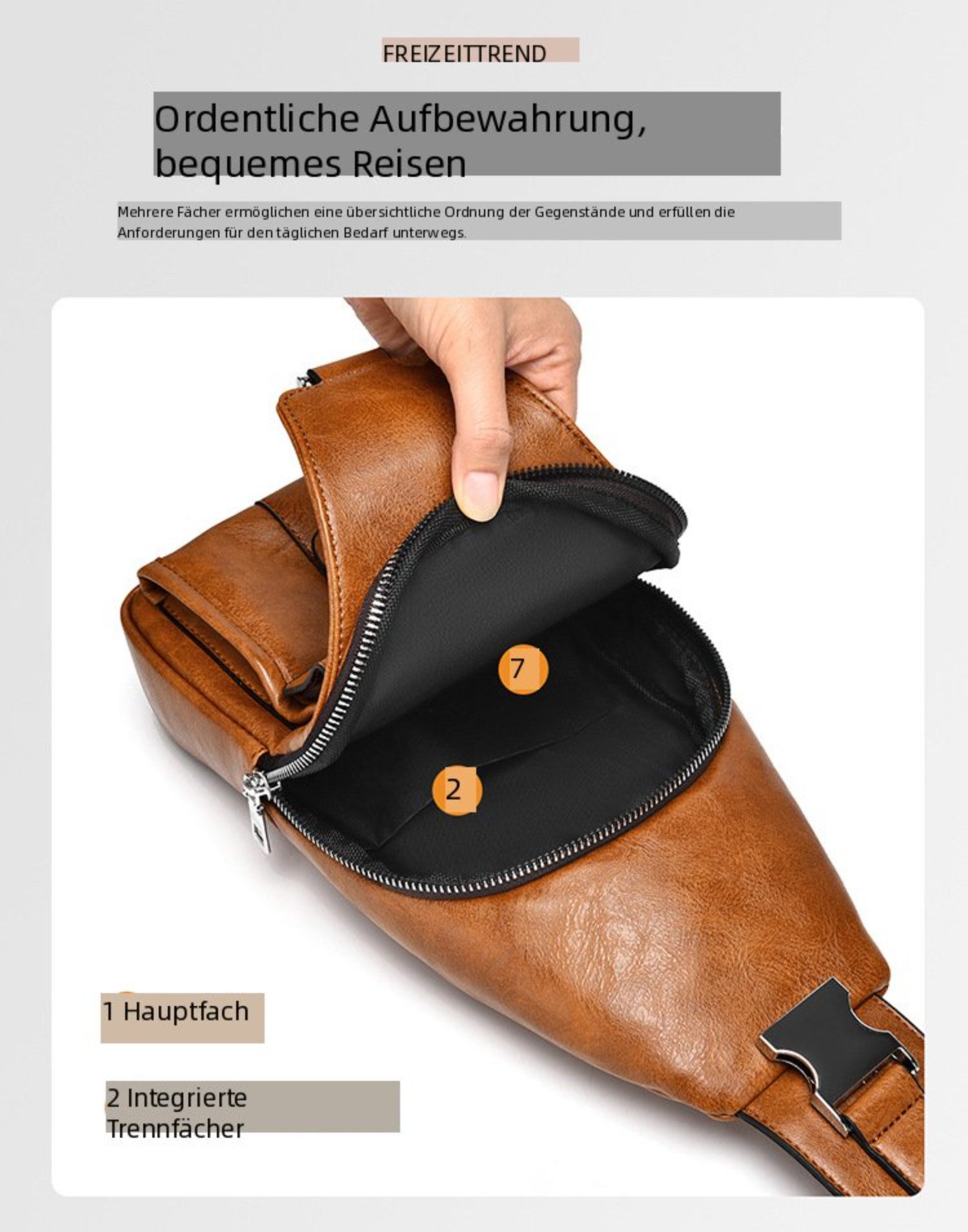 Blusmart Umhängetasche Modische Unisex-Brusttasche (Retro-Casual-Stil, Multifunktionstaschen), Verschleißfest und wasserdicht, leicht zu reisen – Bild 4 von 5