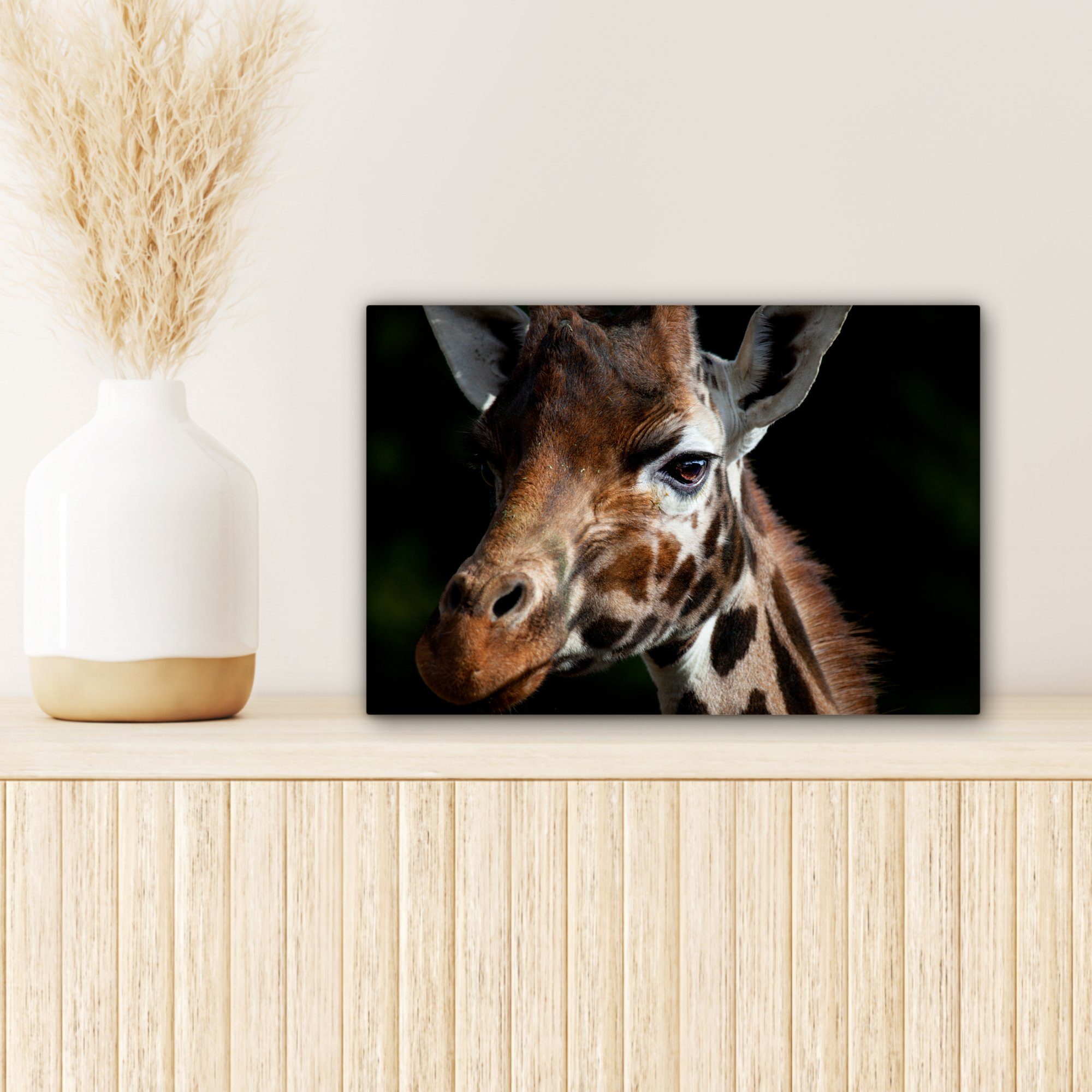 OneMillionCanvasses® Leinwandbild Giraffe Schwarz, - (1 Wanddeko, 30x20 St), - Leicht Wandbild Leinwandbilder, Aufhängefertig, cm