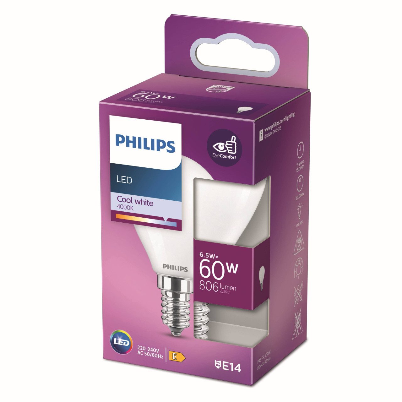 Philips Classic LED-Lampe E14 P45 6,5W matt 4.000K günstig online kaufen