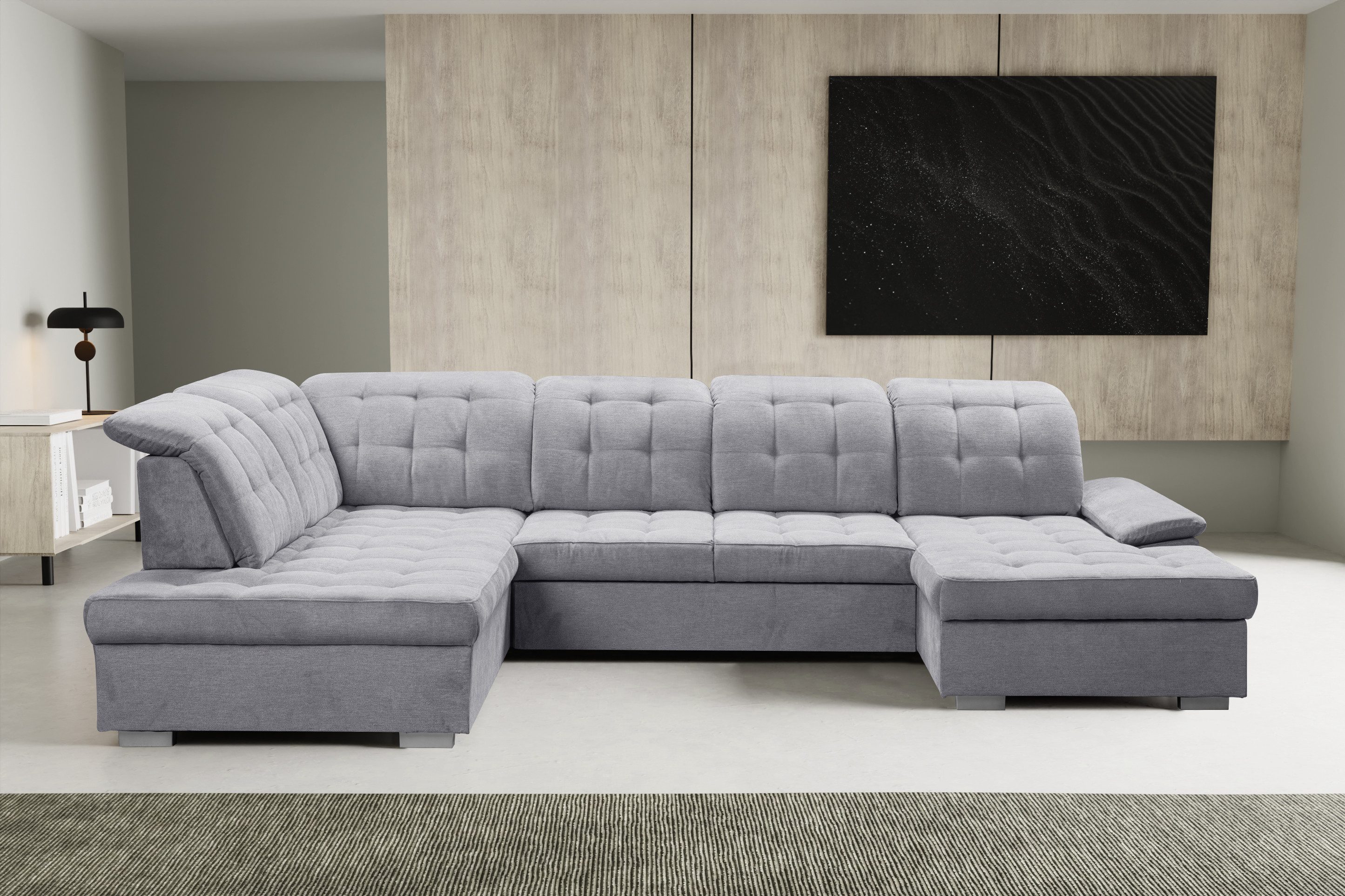 WERK2 Wohnlandschaft Kordula-New Multifunktion Couch, Breite 332cm, bequem, U-Form, Sofa in U-Form mit Schlaffunktion & Bettkasten, Schlafcouch