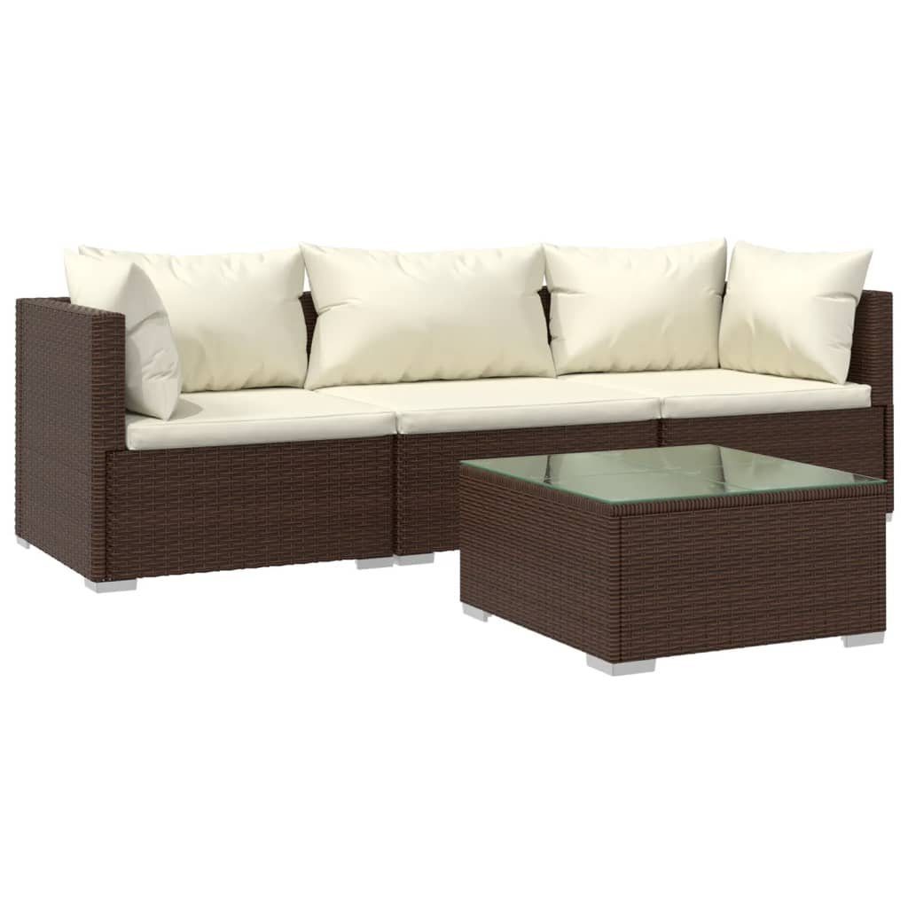 furnicato Loungeset 4tlg. GartenLoungeSet mit Auflagen Poly Rattan