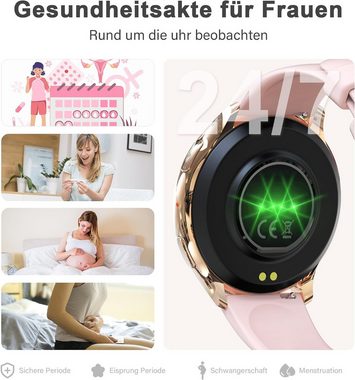 fitonyo Fur Damen (Anrufe tätigen/beantworten), Always ON Display Smartwatch (1.32 Zoll, Android / iOS), Mit 20 Sportarten, Menstruations-/Herzfrequenz-/Schlafüberwachung