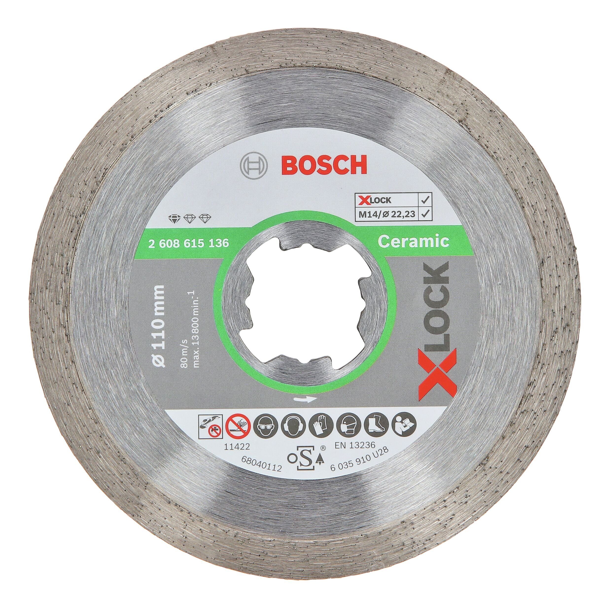 BOSCH Trennscheibe X-Lock, Ø 110 mm, Standard for Ceramic Diamanttrennscheibe - 110 x 22,23 x 1,6 x 7,5 mm