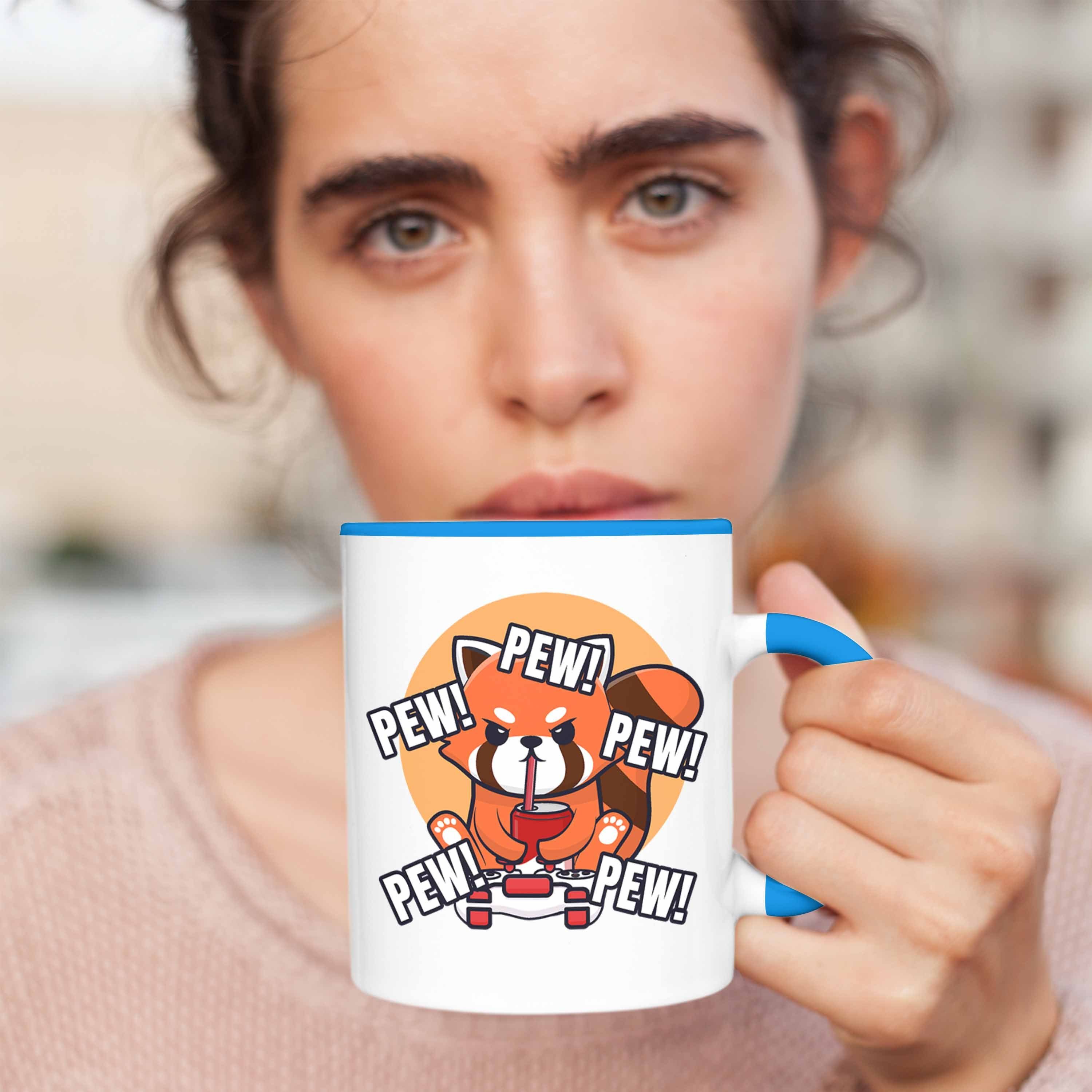 Grafik Lustige für Jungs Jungen Tasse Mädchen Geschenkidee - Gamer Trendation Panda Gaming Trendation Kinder Tasse Pew Blau