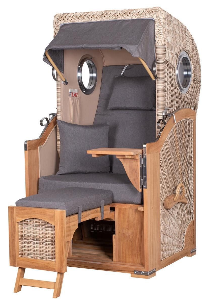 bene living Strandkorb Ammersee 1-Sitzer Teak - PE shell - Modell 551, BxTxH: 96x80x165 cm, Volllieger ca. 175 Grad, Ostsee-Strandkorb, inkl. Liftersystem und Bullaugen