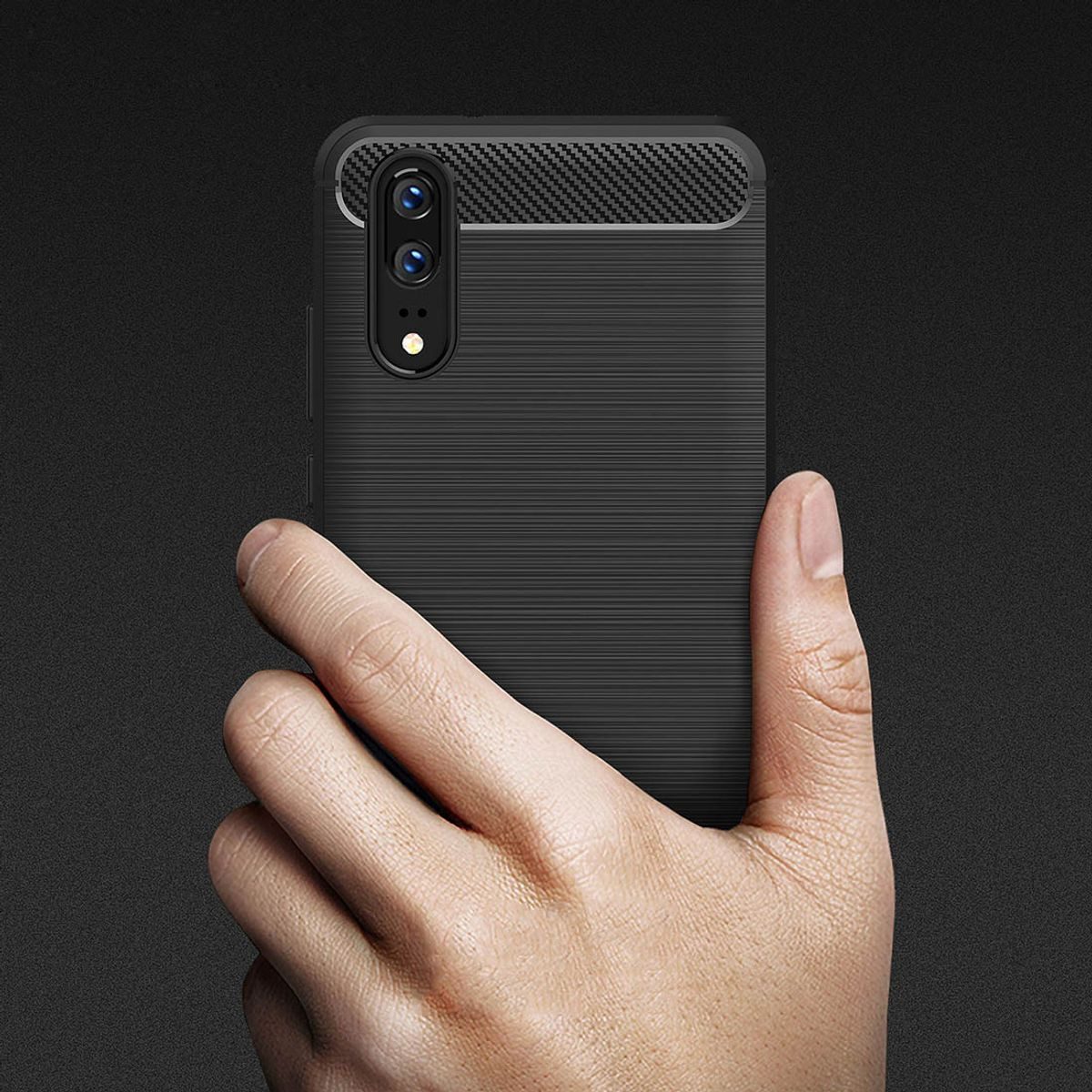 König Design Handyhülle Huawei P20, Huawei P20 Handyhülle Carbon Optik Backcover Grau