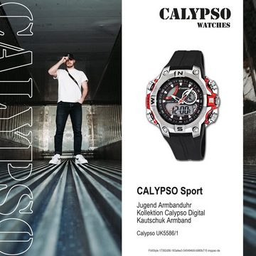 CALYPSO WATCHES Digitaluhr Calypso Jugend Uhr K5586/1 Kunststoffband, (Analog-Digitaluhr), Jugend Armbanduhr rund, Kautschukarmband schwarz, Sport