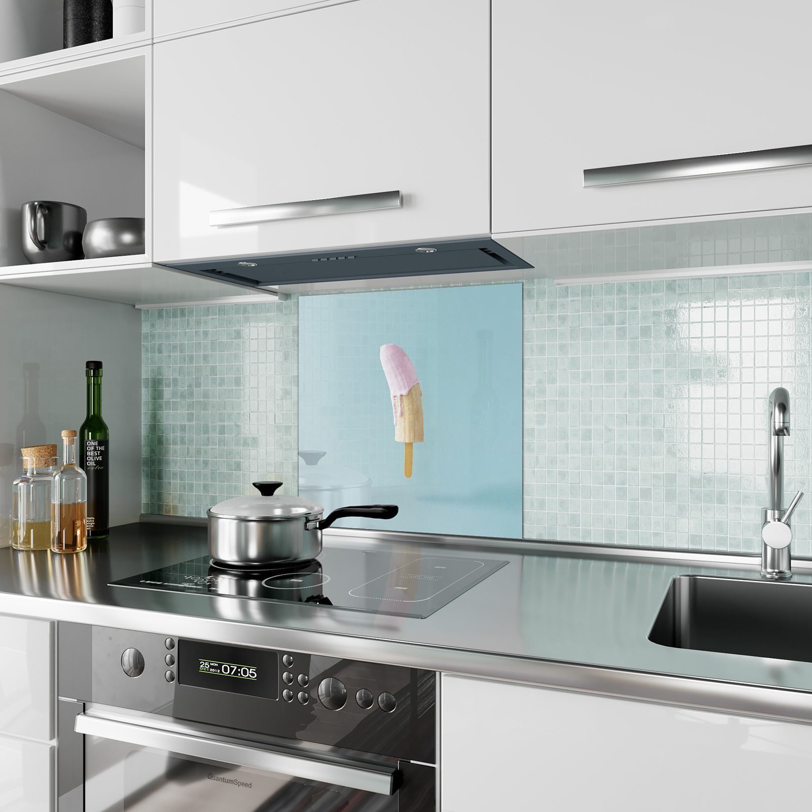 mit Stiel Küchenrückwand Küchenrückwand Banane Eis Spritzschutz Motiv Primedeco mit Glas am