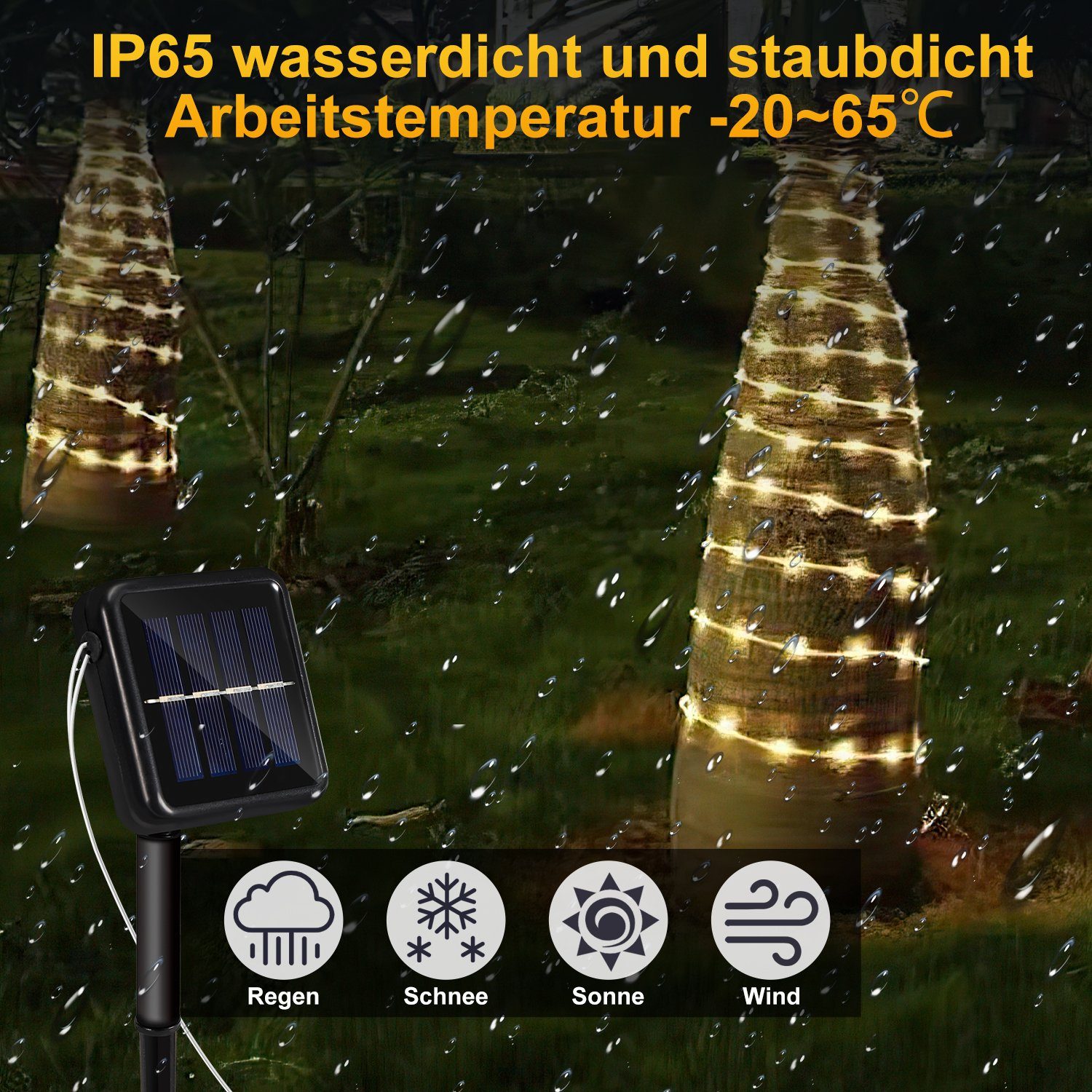 LED-Lichterschlauch Lospitch Lichterkette Solar Solarleuchte Solarleuchten,warmweiß LED LED 10m