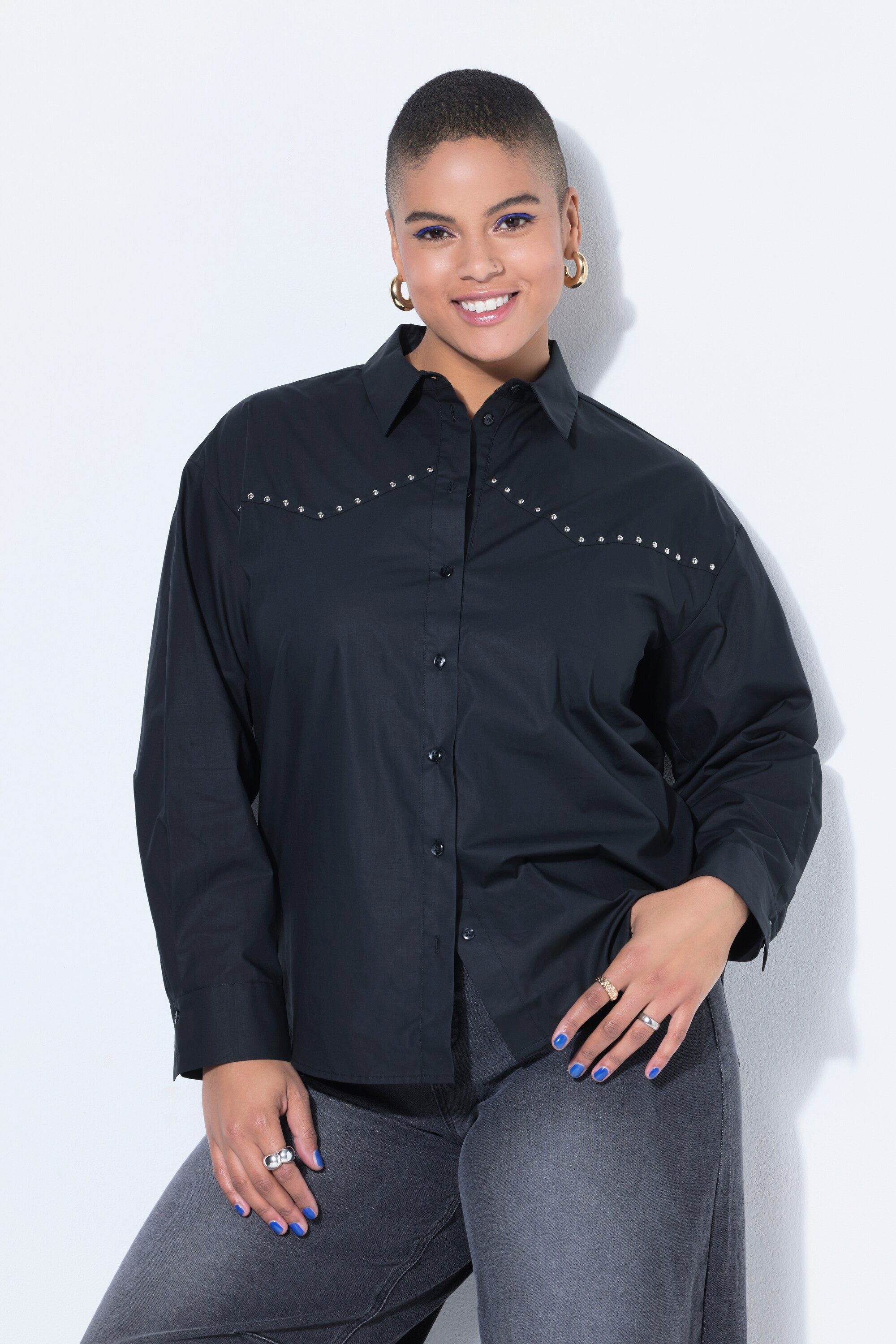 Hemdbluse Hemdbluse Oversize Shape Ziernieten