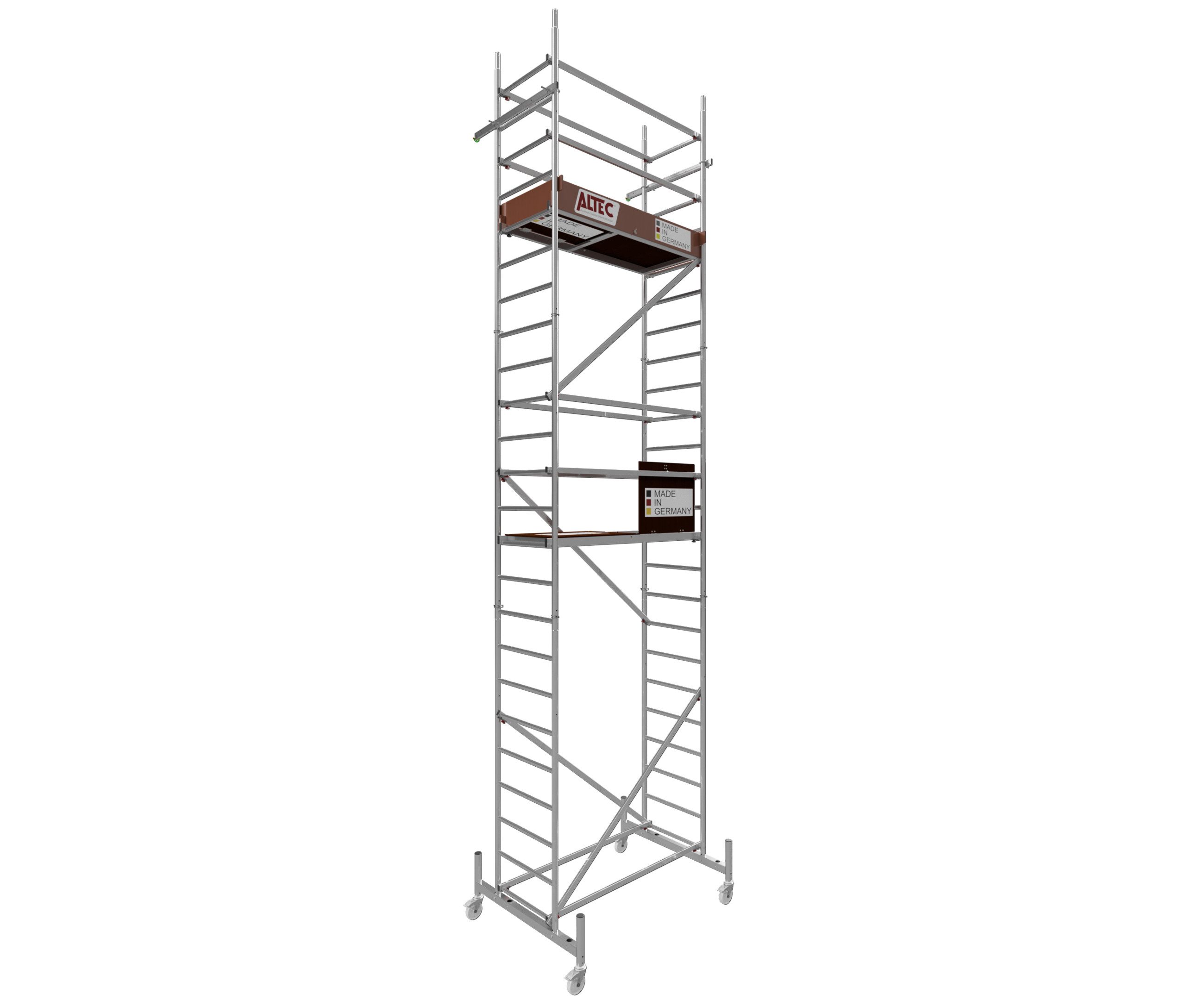 ALTEC Aluminium Fahrgerüst Rollfix 1.0 mit Ø125mm Rollen, Standardtraverse & Wandanker, maximale Arbeitshöhe 10 Meter