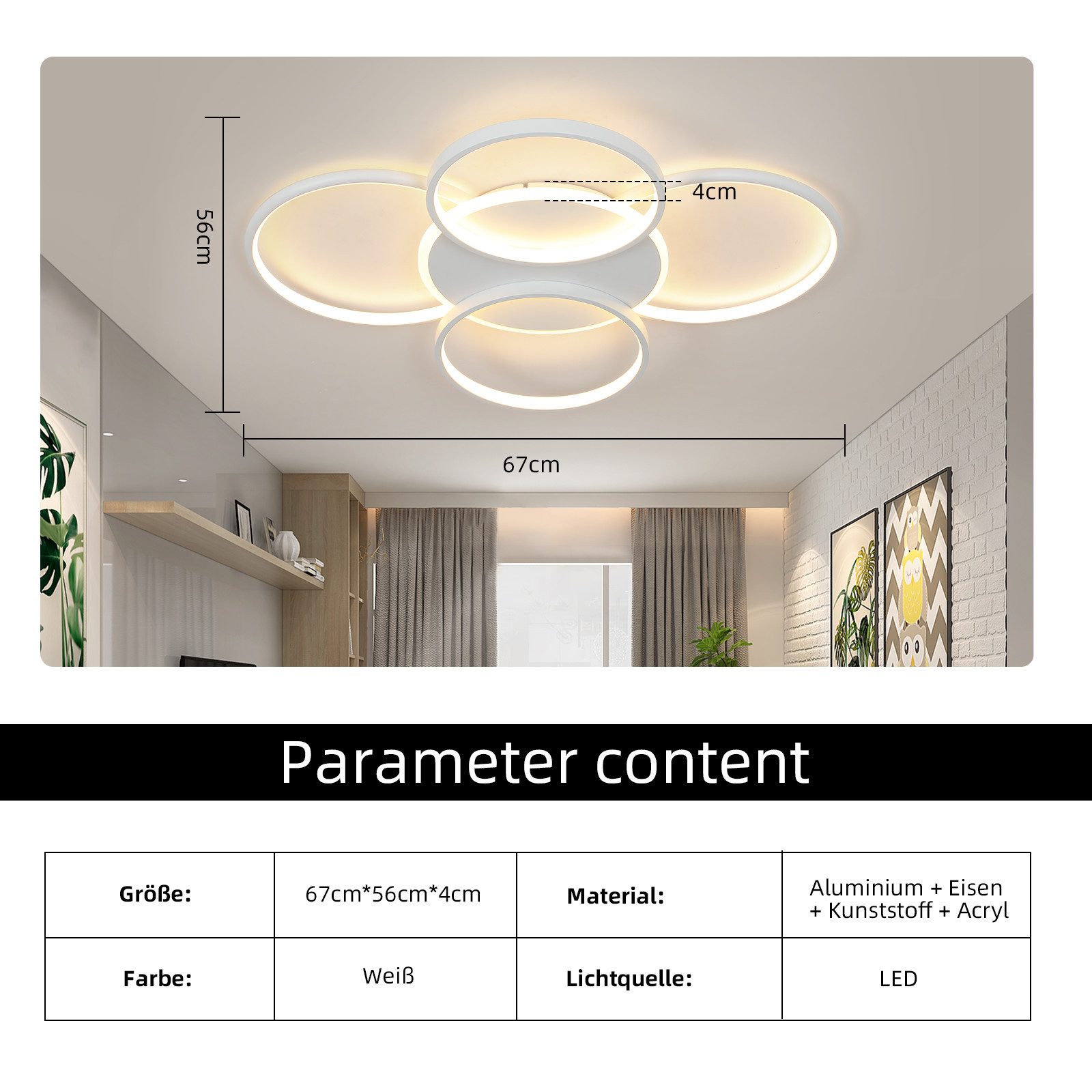 ZMH LED Deckenleuchte Wohnzimmer Dimmbar 5-Ringen 70W Deckenlampe für Büro günstig online kaufen
