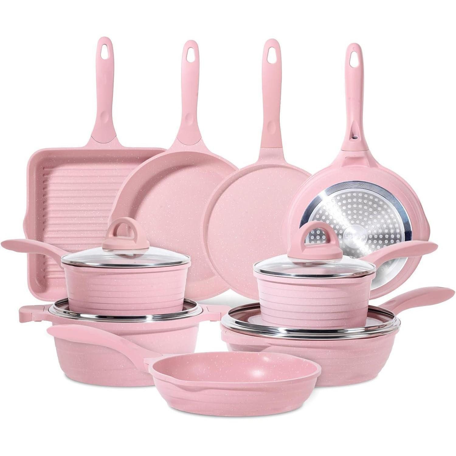 LuxusKollektion Pfannen-Set Antihaft-Granit Pfannenset 23-tlg. Topfset Induktion Pink
