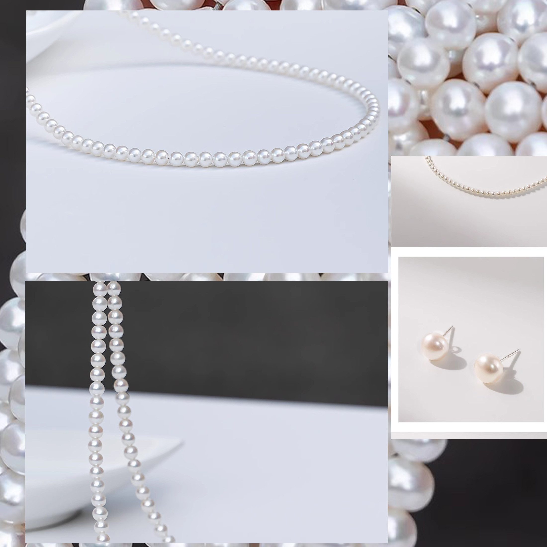 Luckice Perlenketten-Set 4/5mm, 7/8mm, 9/10mm, Perlenketten-Set Sterling Silber Perlenkette (halskette silber 925, Choker Perle Halskette Set für Frauen Mädchen Dekorationen), Halskette, Armband, Ohrringe Set,Weihnachtsgeschenk,Neujahrsgeschenk