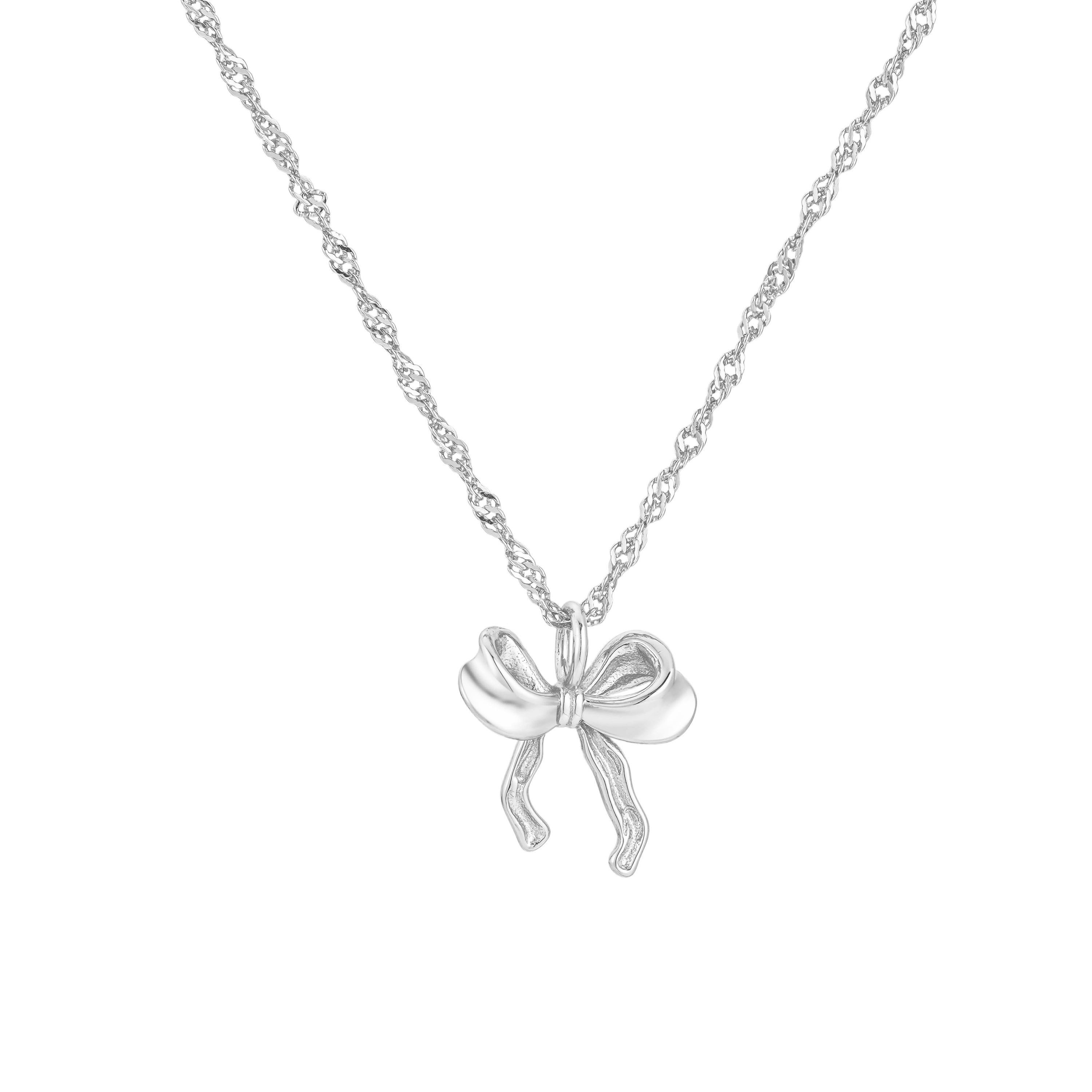 Brandlinger Kette mit Anhänger Halskette Bow, Silber 925 vergoldet, gedrehte Halskette mit Anhänger Schleife