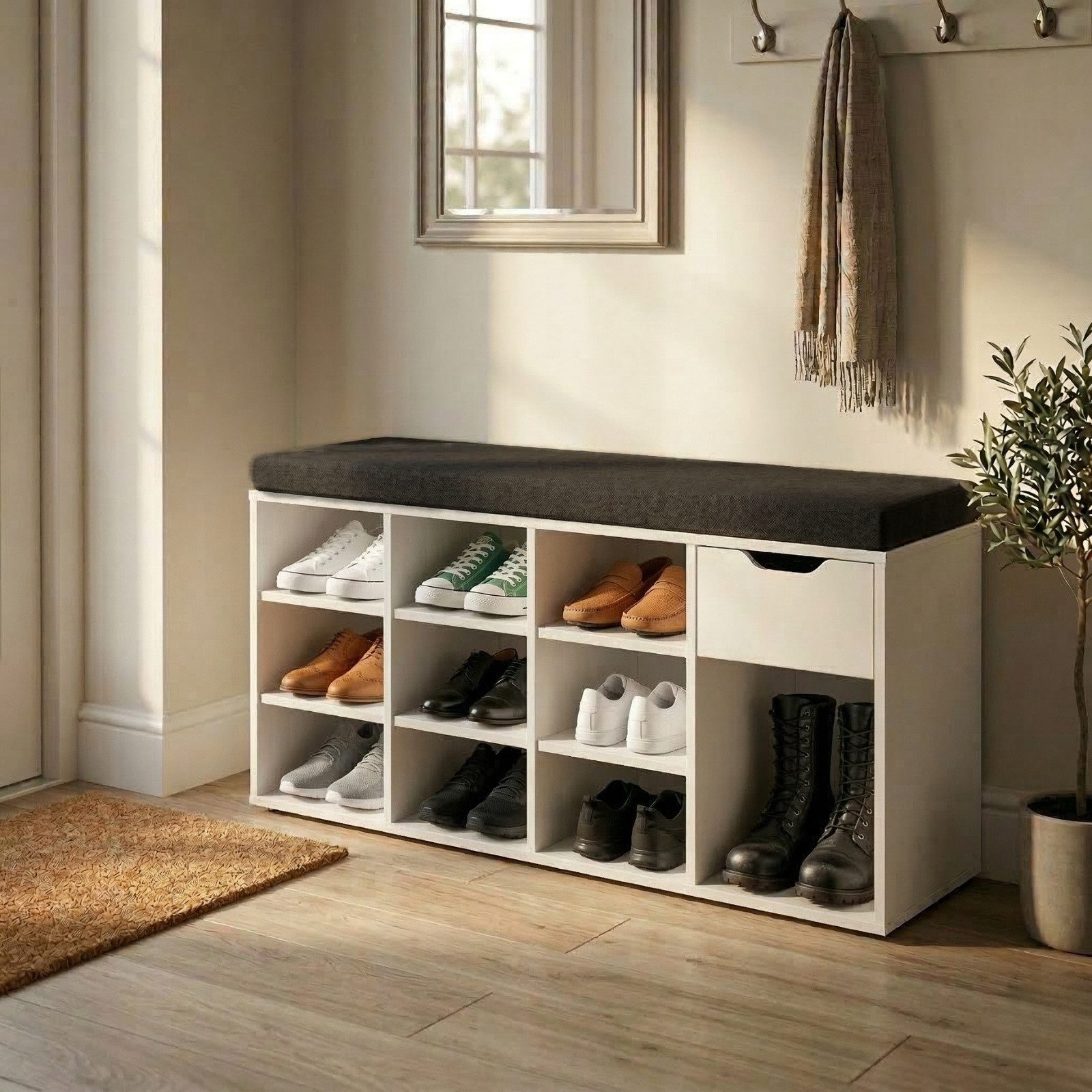BOXIMO Schuhschrank Schuhschrank mit Sitzfläche KADO, 104 x 50 x 30 cm (Schuhschrank GRADIA mit Sitzbank)