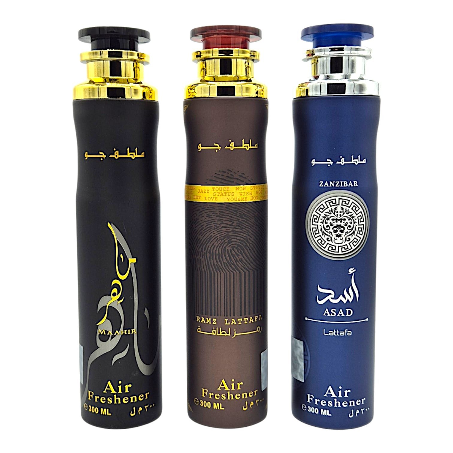 Lattafa Raumduft Raumspray Lufterfrischer Asad Zanzibar, Ramz Gold, Maahir Black