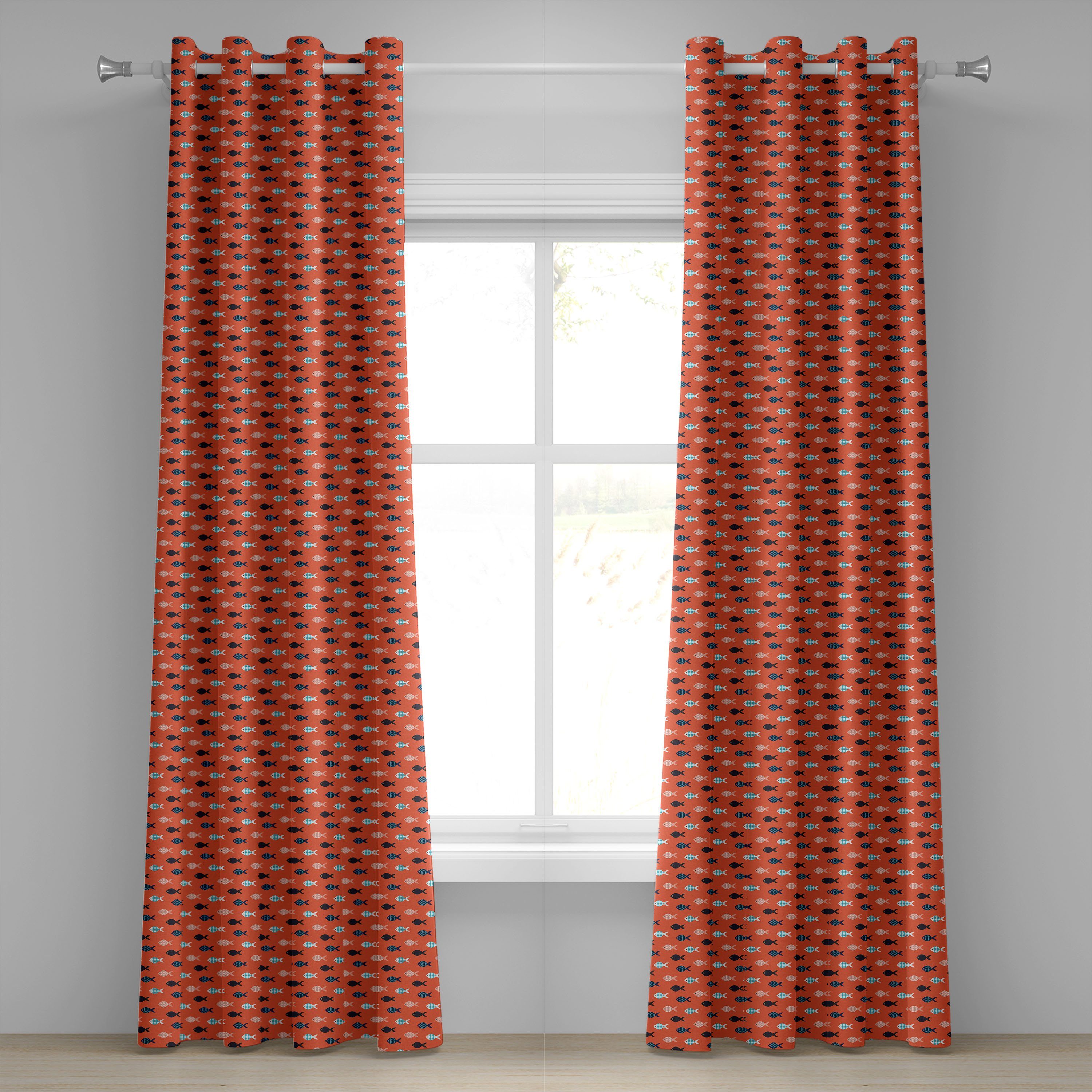 Gardine Dekorative 2-Panel-Fenstervorhänge für Schlafzimmer Wohnzimmer, Abakuhaus, Orange Bunte Fischschwarm