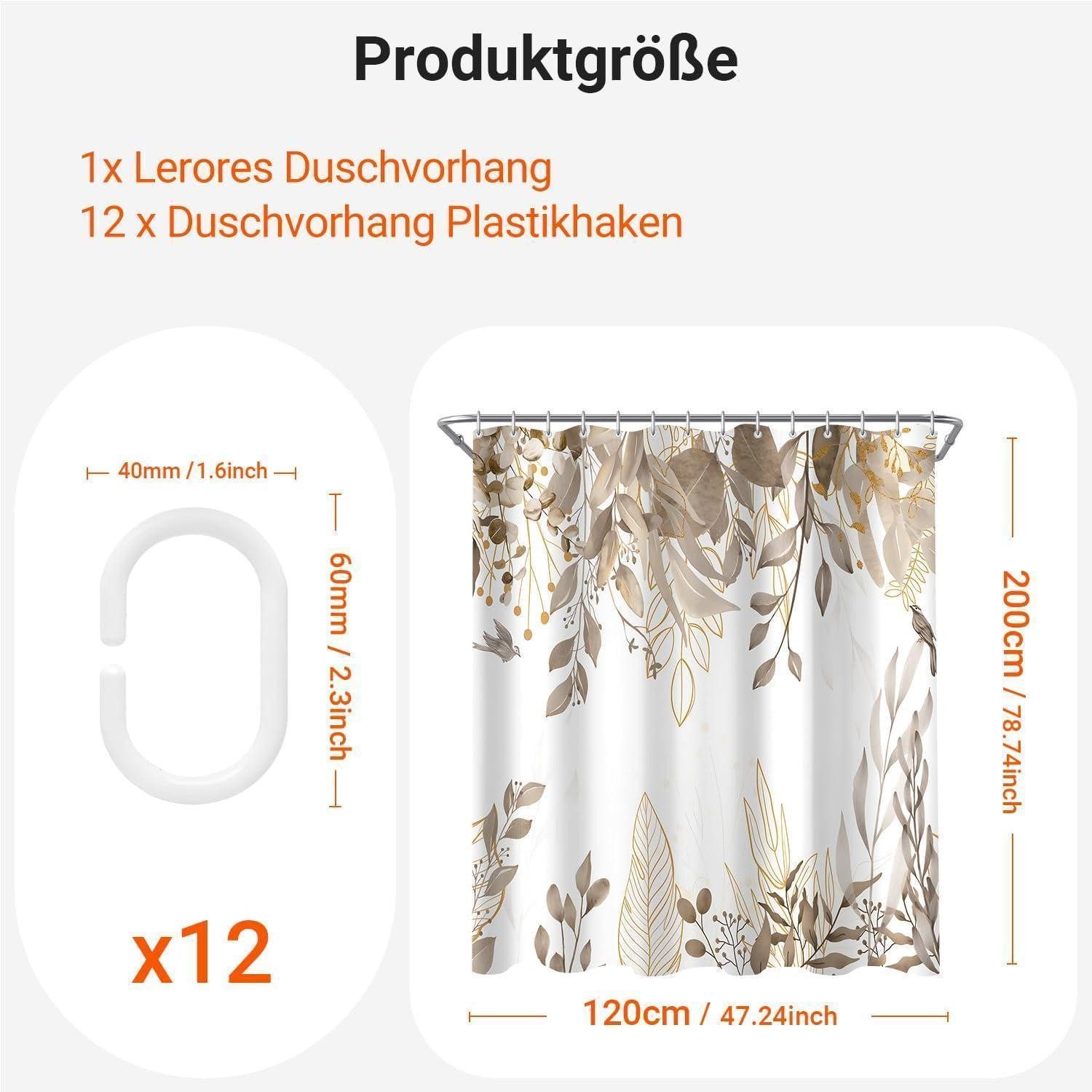 LuxusKollektion Duschvorhang Duschvorhang 120x200cm Grau Herbstblätter H120 x B200 cm (1er Pack)