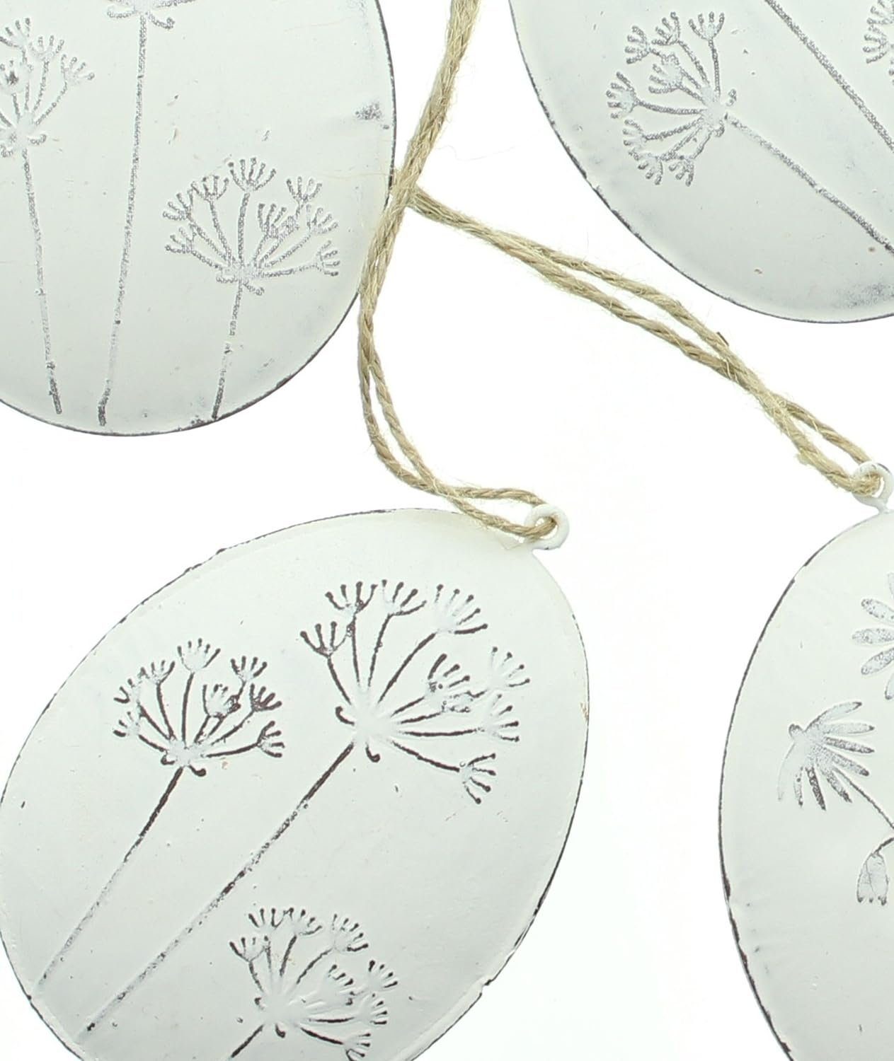 Dekoleidenschaft Osterei Вішалки для прикрас "Shabby Egg" aus Metall, weiß, mit Blüten bemalt, Osterdeko (4 St., im Set), Ei, Hängedeko, Frühlingsdeko hängend, Fensterhänger, Dekoanhänger