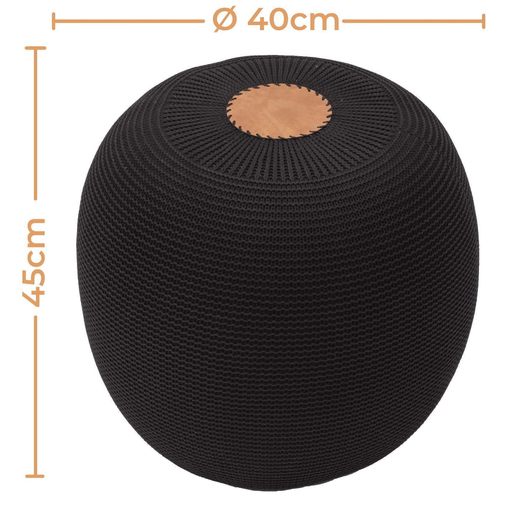 Gozos Pouf Sitzsäcke, Schwarz 40 Boho Hocker & Pouf Bequeme Stylisches Rund cm), (40 Polsterung Gozos Ø Strick Sitzhocker cm Design