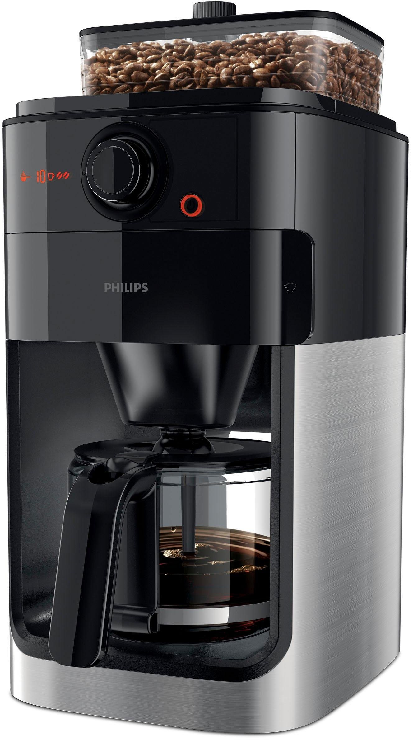 Kaffeemaschine mit Mahlwerk Grind & Brew HD7767/00, aromaversiegeltes Bohnenfach, edelstahl/schwarz Kaffeemaschine mit Mahlwerk Grind & Brew HD7767/00, aromaversiegeltes Bohnenfach, edelstahl/schwarz