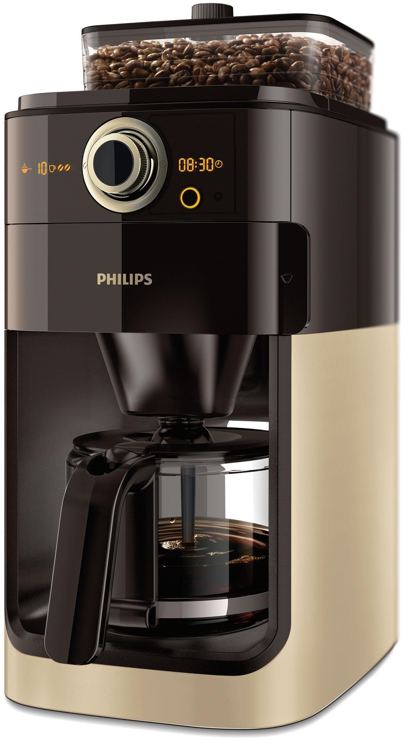 Kaffeemaschine mit Mahlwerk Grind & Brew HD7768/90, aromaversiegeltes Bohnenfach, champagner/schwarz Kaffeemaschine mit Mahlwerk Grind & Brew HD7768/90, aromaversiegeltes Bohnenfach, champagner/schwarz