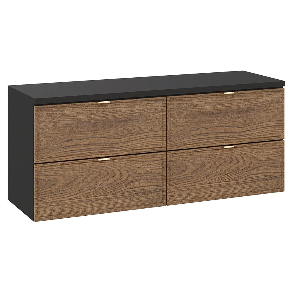 Lomadox Waschbeckenschrank TARSIA-56 in Eiche und schwarz, 120cm breit, 4 Schubladen
