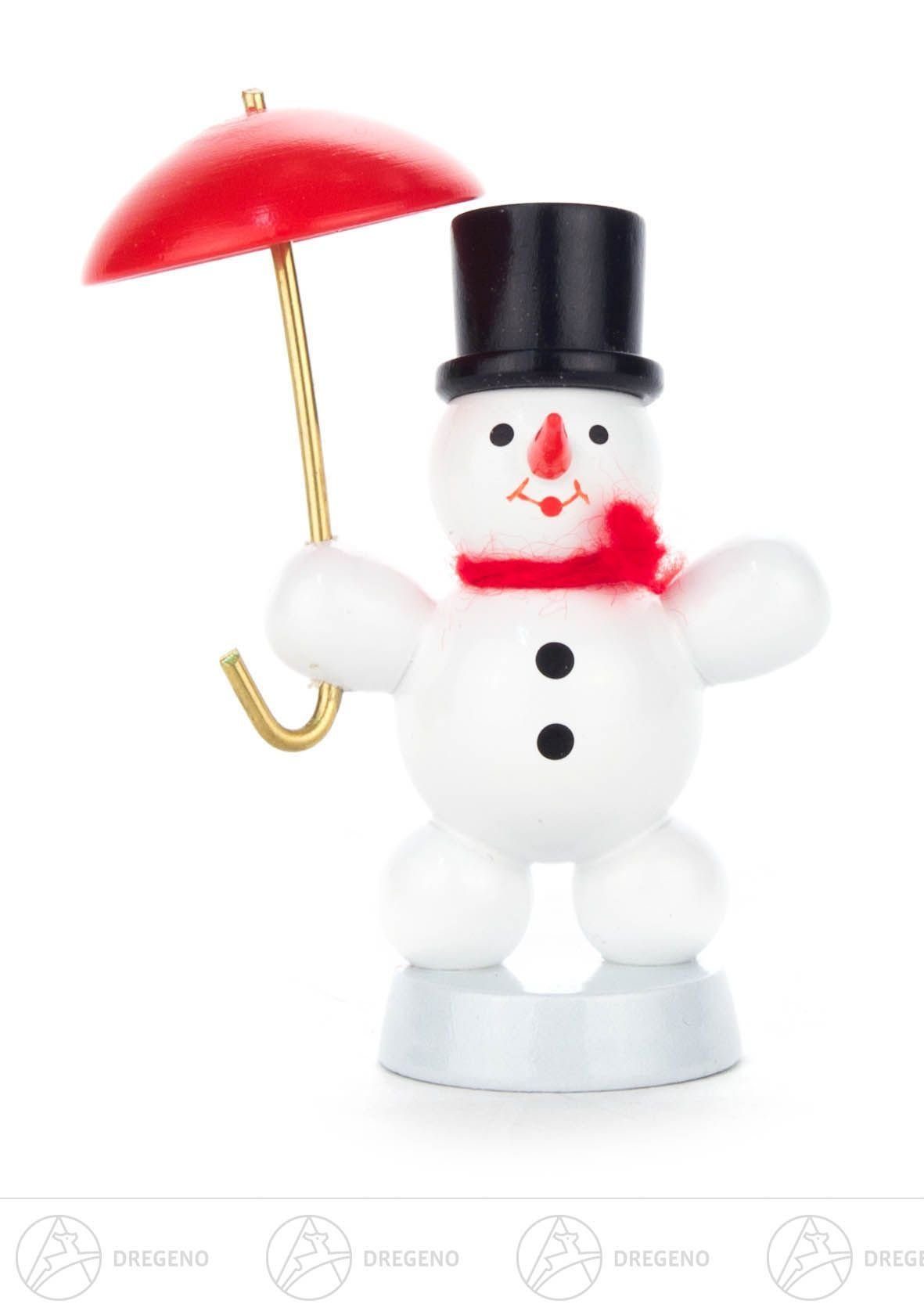 Dregeno Erzgebirge Schneemann Weihnachtliche Miniatur Schneemann mit Schirm Höhe ca 6 cm NEU