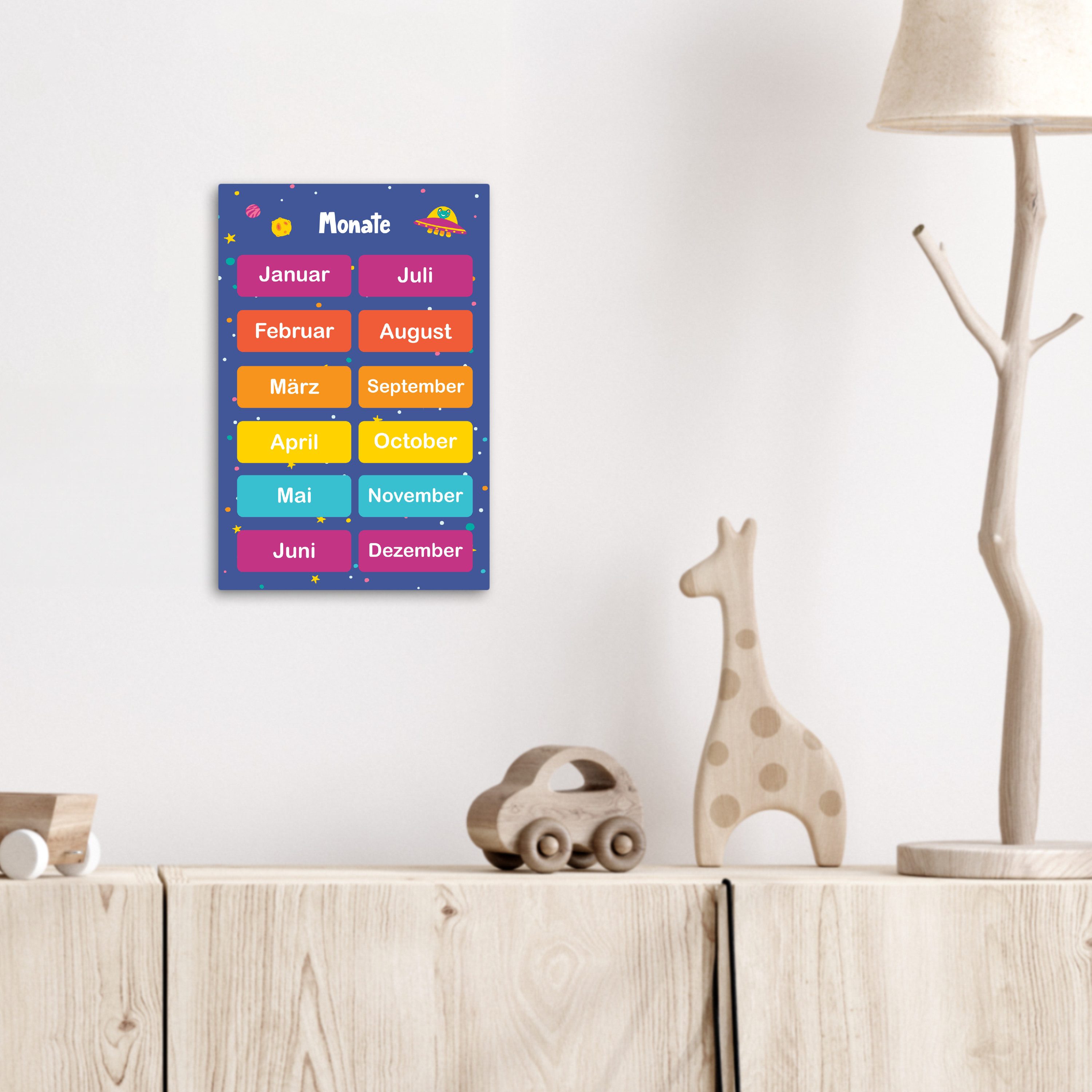 OneMillionCanvasses® Leinwandbild Pädagogisch - Monate - Raum - Lernen, Fotodruck (1 St), Kinderzimmer Deko, Mädchen und Jungen Bilder 20x30 cm