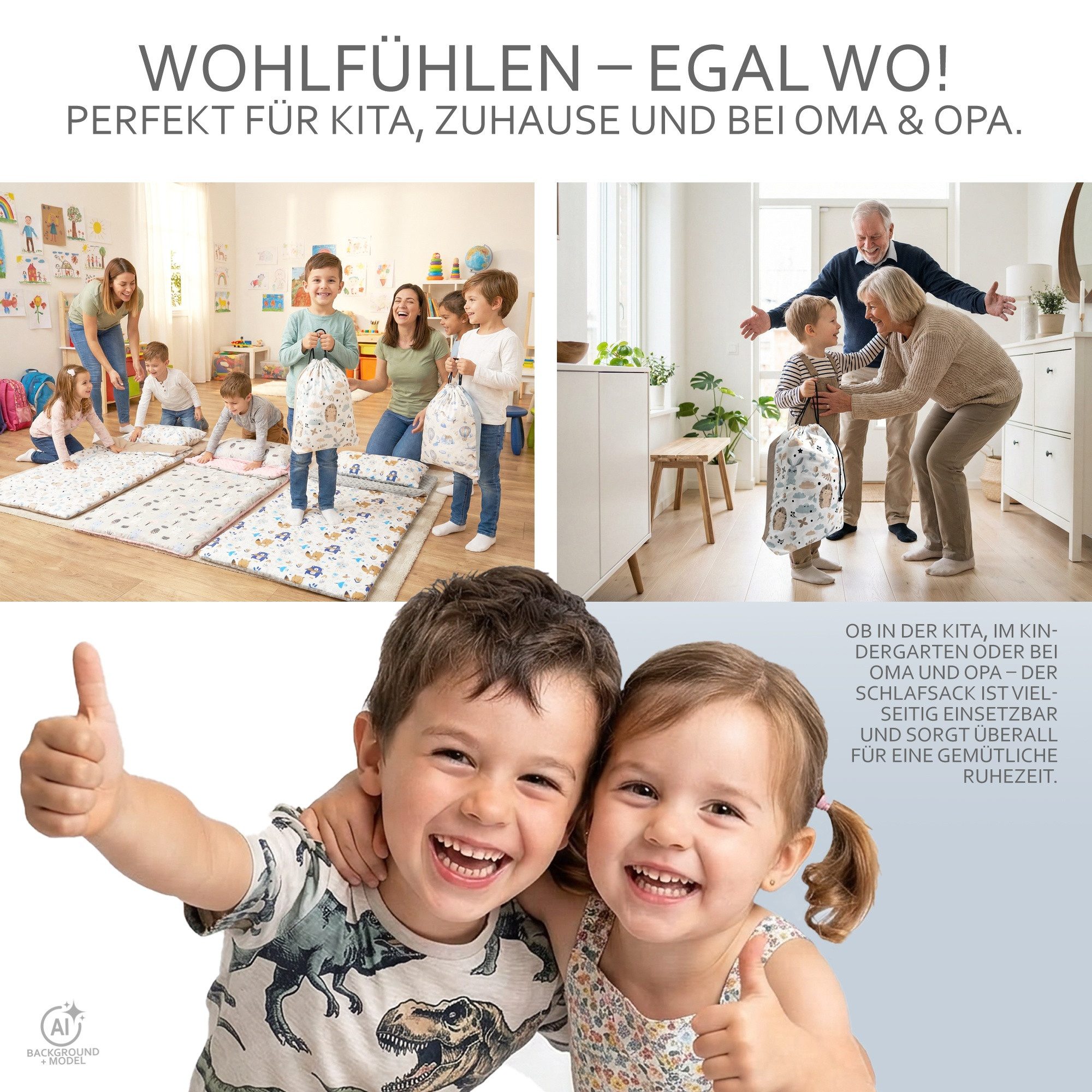 BambiniWelt by Rafael K. Kinderschlafsack Schlafsack mit Kissen & Reißverschluss für Kinder 3-7 Jahre 75x140 cm (Schlafsack mit Kissen und Transportbeutel), mit – Bild 5 von 5