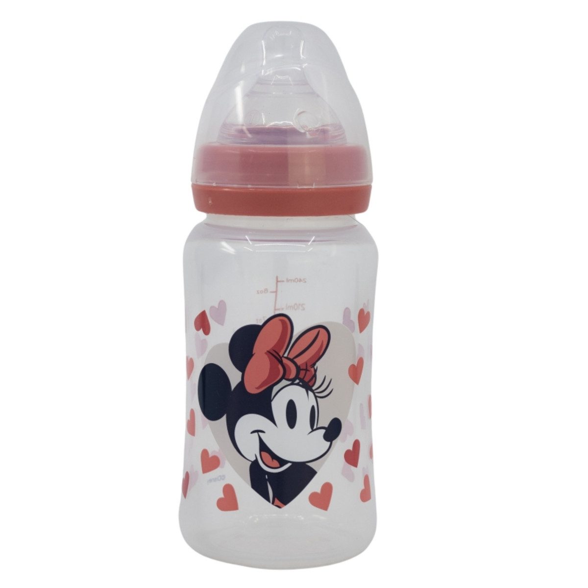Disney Minnie Mouse Babyflasche 240 ml Weithalsflasche mit Silikon-Sauger & 3 Positionen