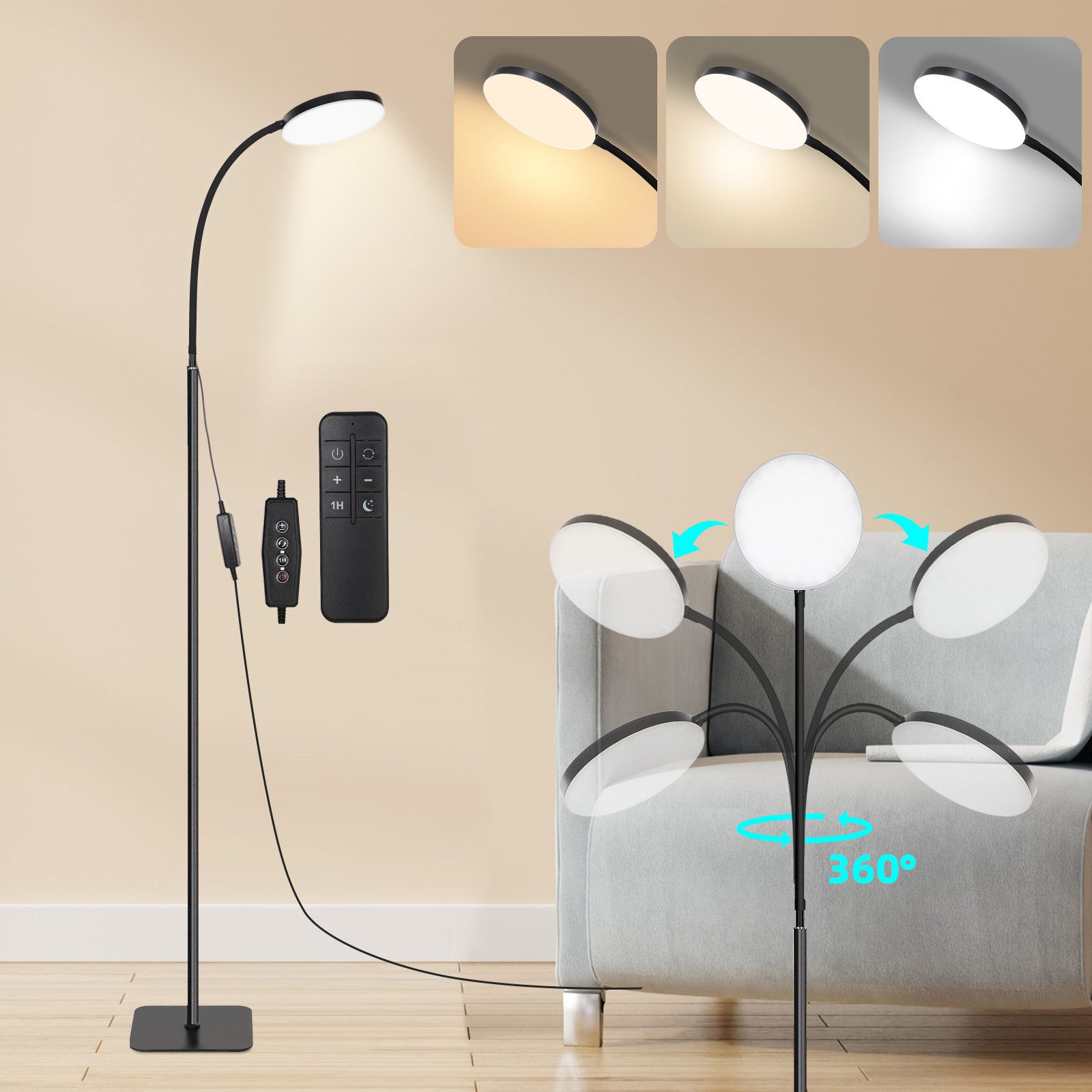 LED Stehlampe Standleuchten mit Fernbedienung, LED Leselampe Stehend Dimmbar