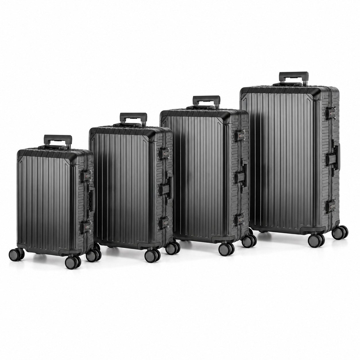 Travelhouse Kofferset 100% Aluminium Serie TOKYO verschieden Farben und Größen, 4 Rollen, (4 tlg., S+M+L+XL), mit stabilem Aluminium-Gehäuse, mit verstärkten Ecken