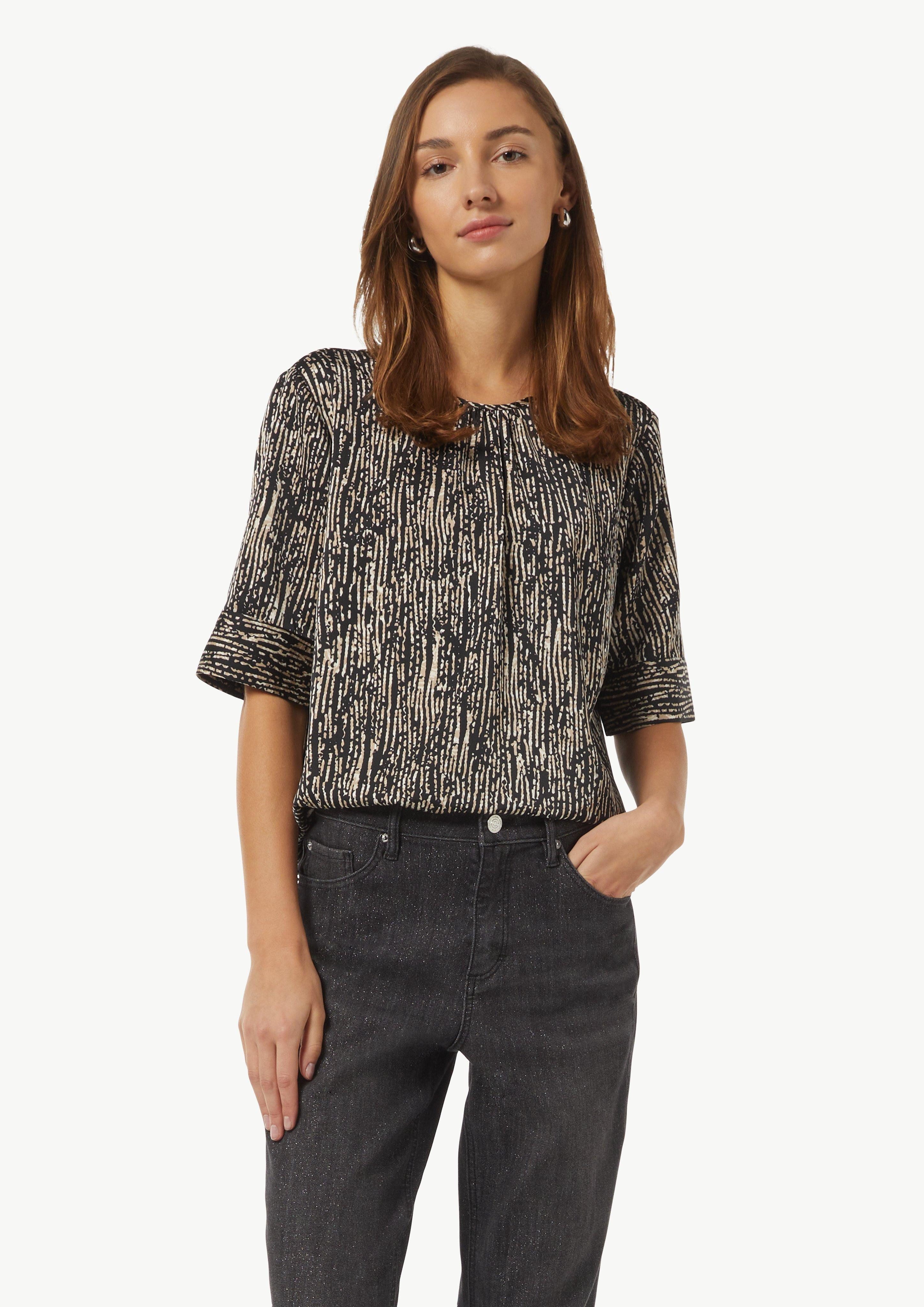 3/4-Arm-Shirt Bluse mit All-over-Print aus Satin