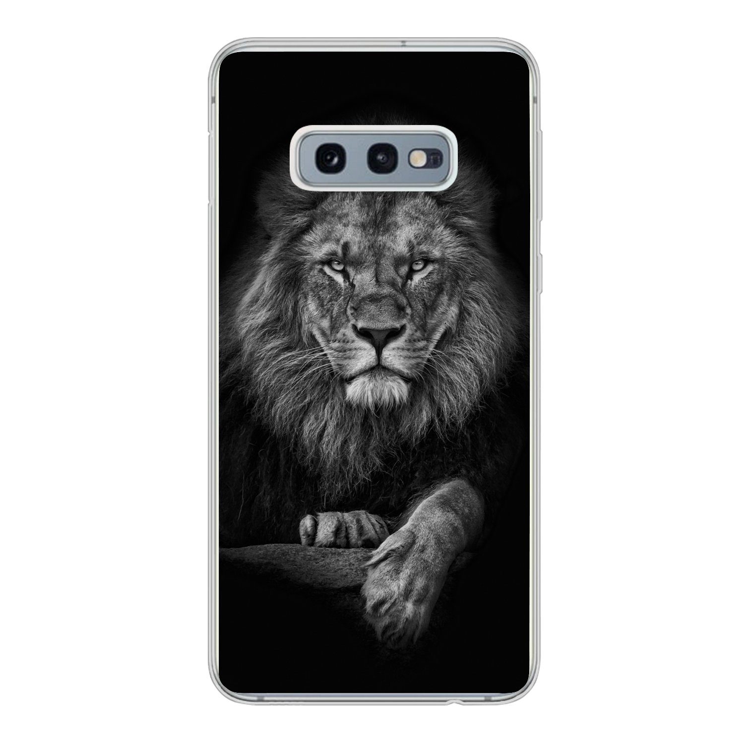 MuchoWow Handyhülle für Samsung Galaxy S10e Löwe - Tiere - Schwarz - Weiß, Phone Case, Silikon, Schutzhülle Dünn